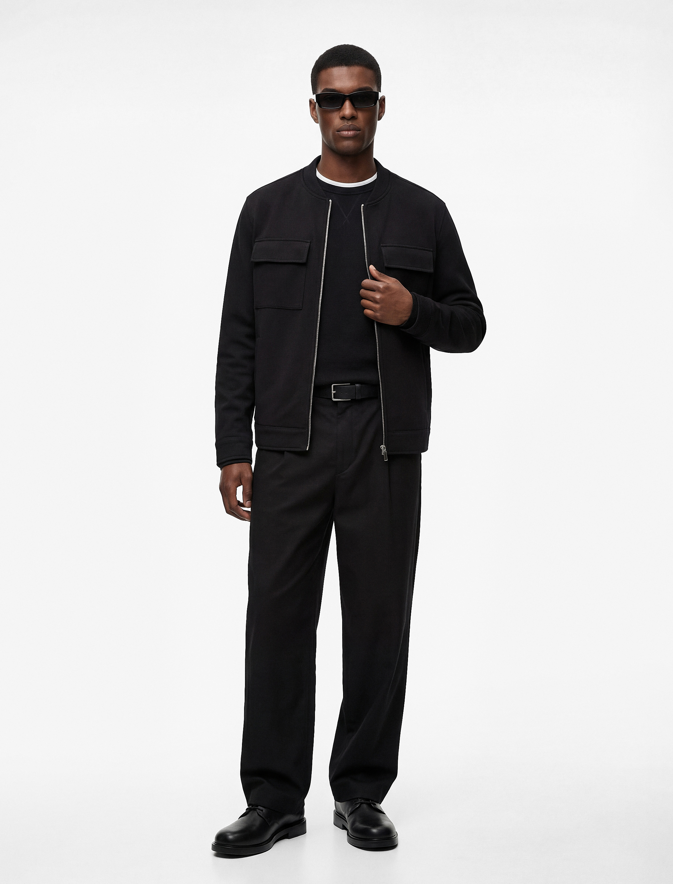   Slim Fit Uzun Kollu Kapaklı Cepli Fermuarlı Kolej Yaka Bomber Ceket