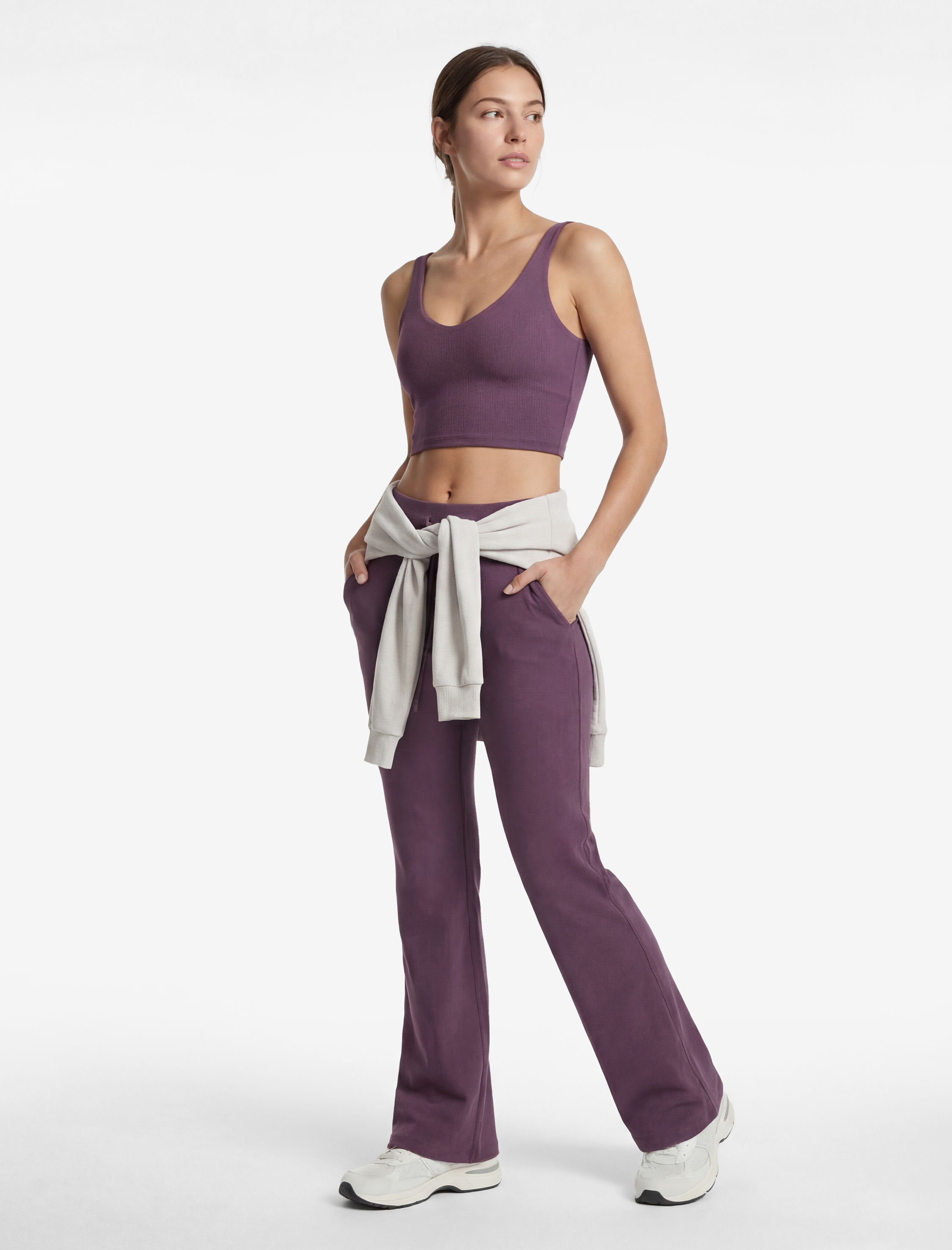   Yüksek Bel Bağcıklı İspanyol Paça Dikiş Detaylı Spor Tayt