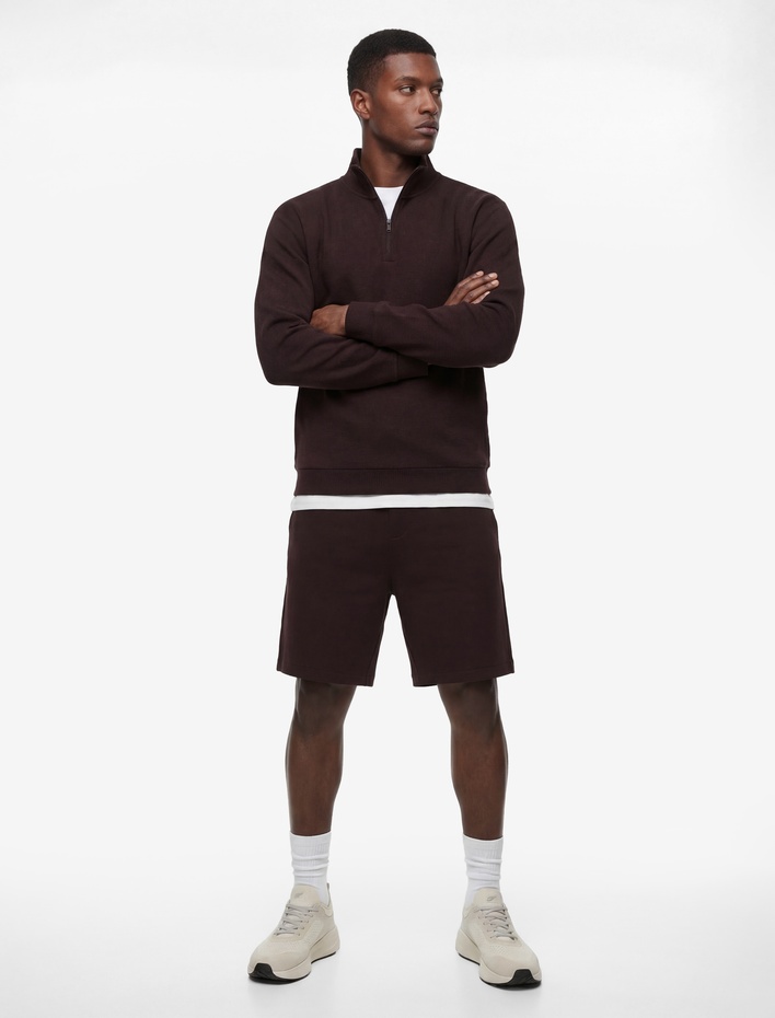  Pamuklu Uzun Kollu Oversize Dik Yaka Yarım Fermuarlı Sweatshirt