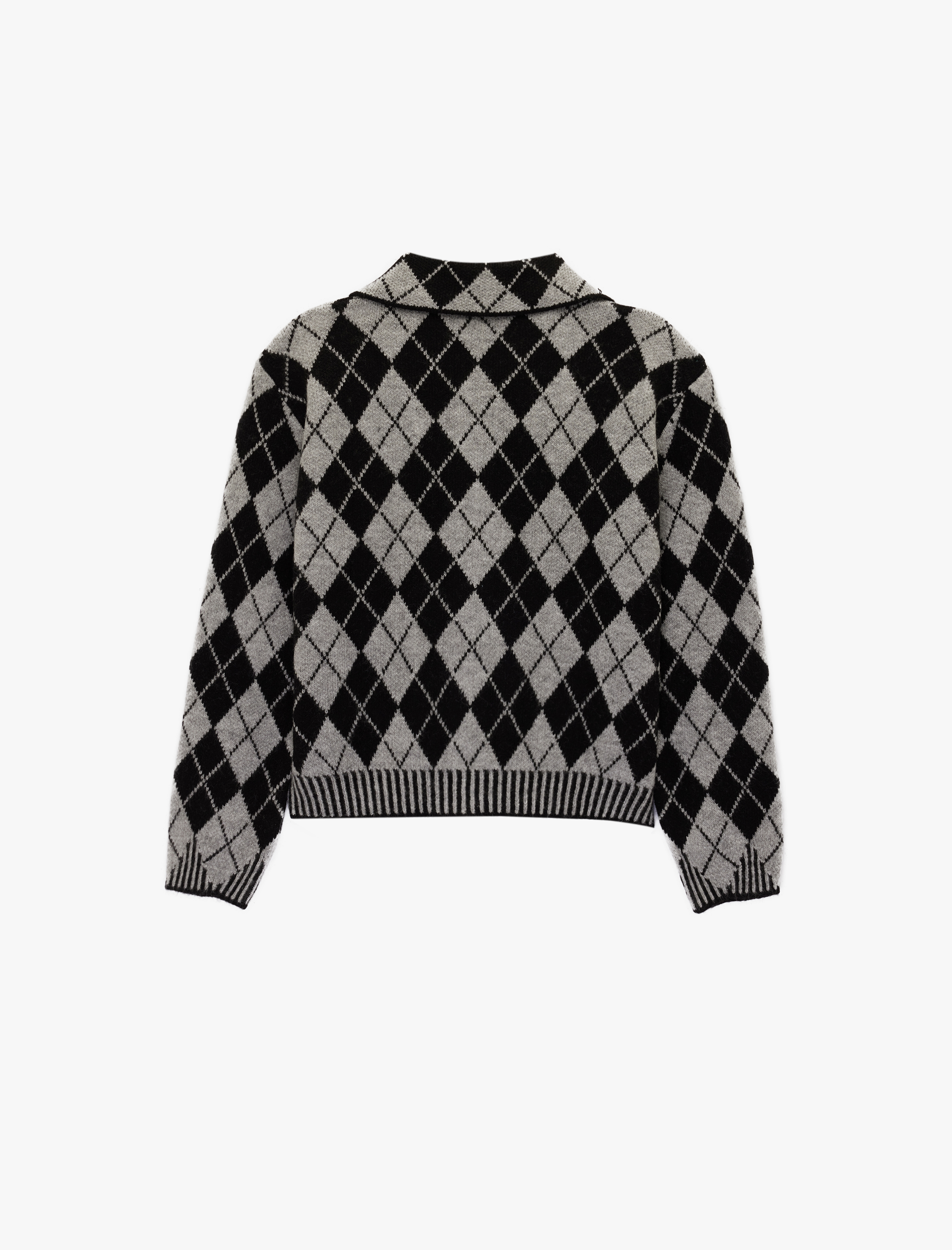   Uzun Kollu Fermuarlı Baklava Desenli Triko Hırka