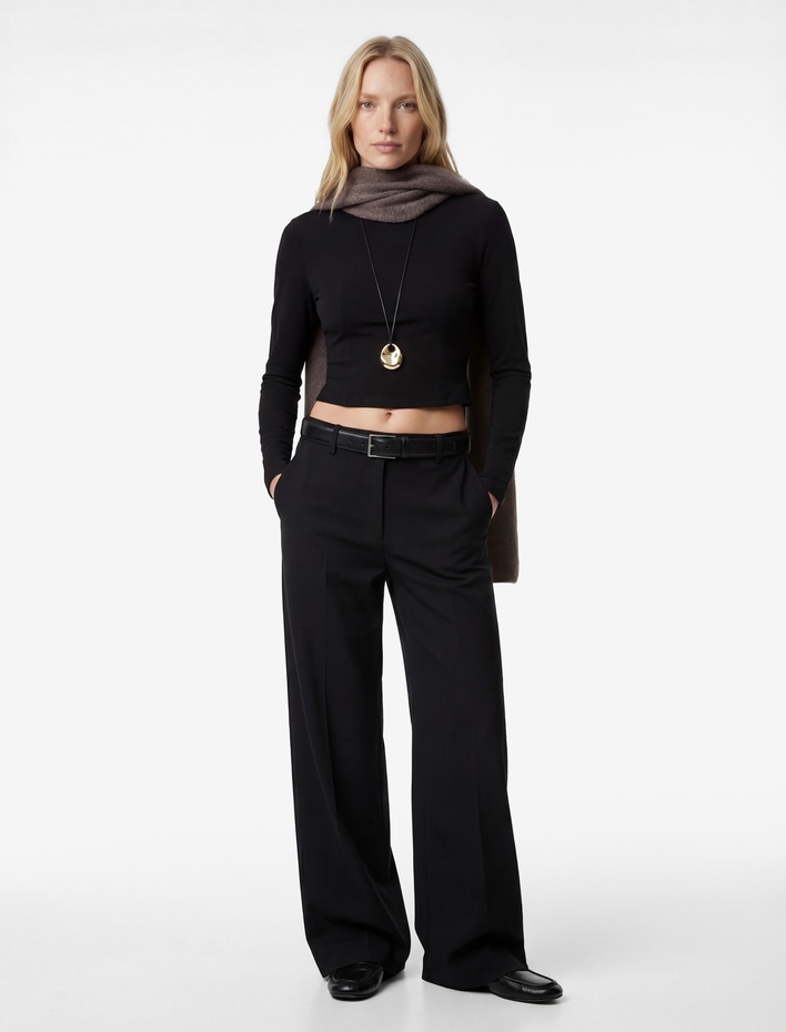  Sandy Kumaş Uzun Kollu Bisiklet Yaka Slim Fit Peplum Kesim Tişört