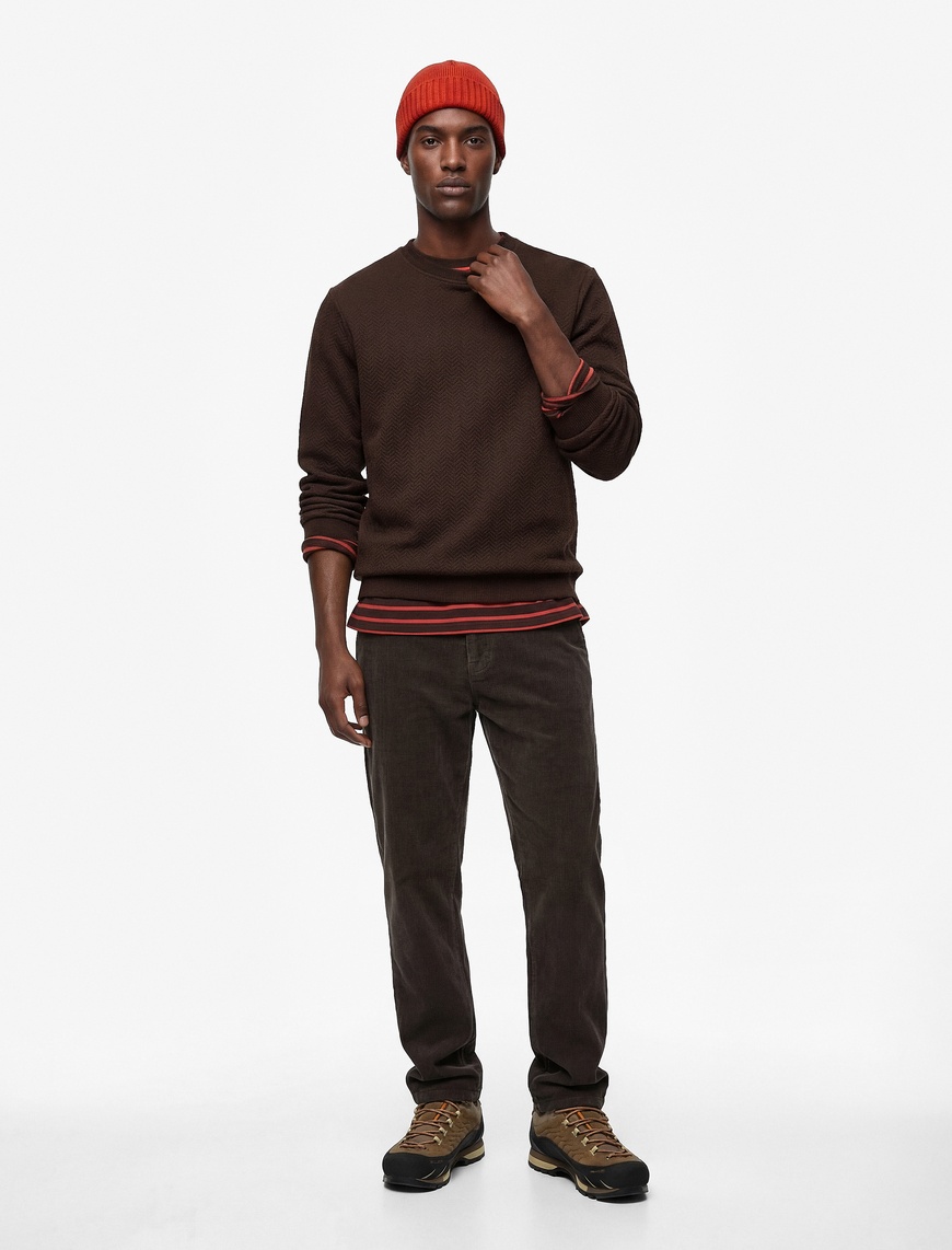 Koton Erkek Regular Fit Uzun Kollu Dokulu Kapitone Bisiklet Yaka Sweatshirt