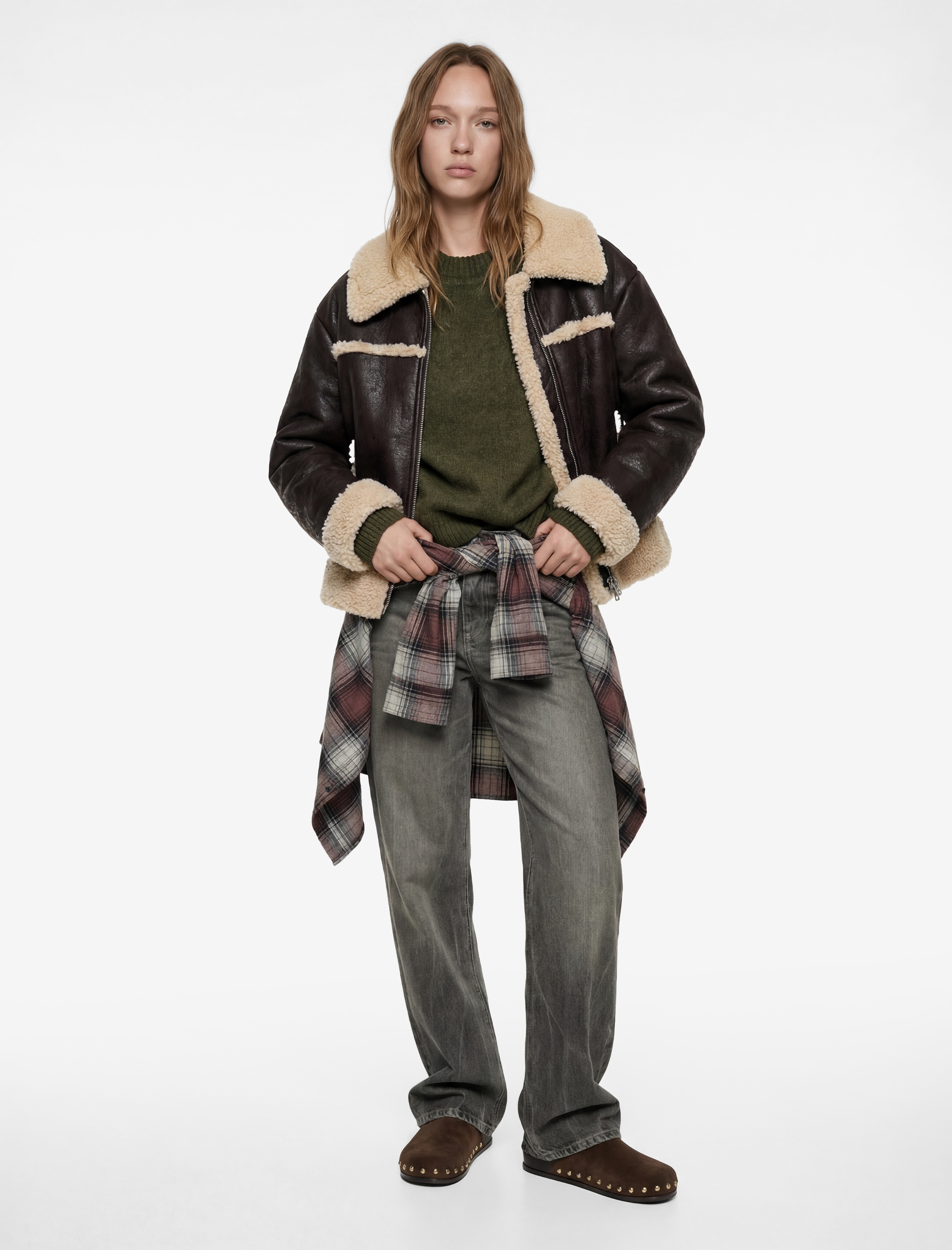   Klasik Yaka Fermuar Detaylı Suni Deri Biker Ceket