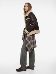 Klasik Yaka Fermuar Detaylı Suni Deri Biker Ceket