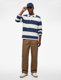 Regular Fit Uzun Kollu Şardonlu Düğmeli Polo Yaka Sweatshirt