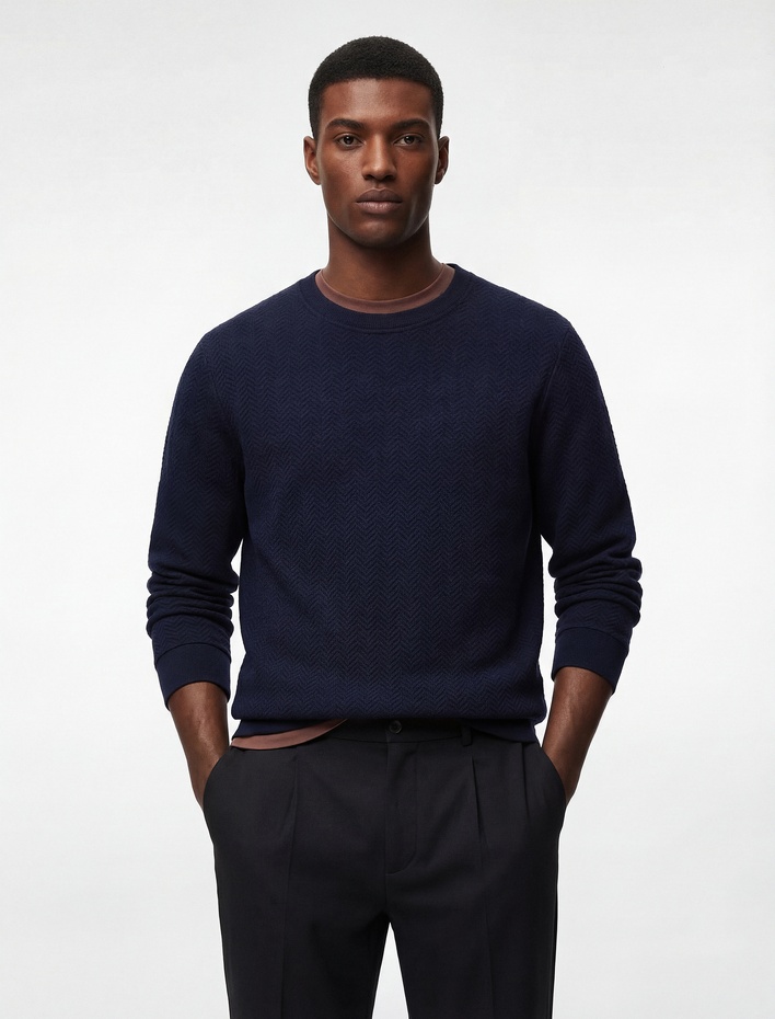  Regular Fit Uzun Kollu Dokulu Kapitone Bisiklet Yaka Sweatshirt