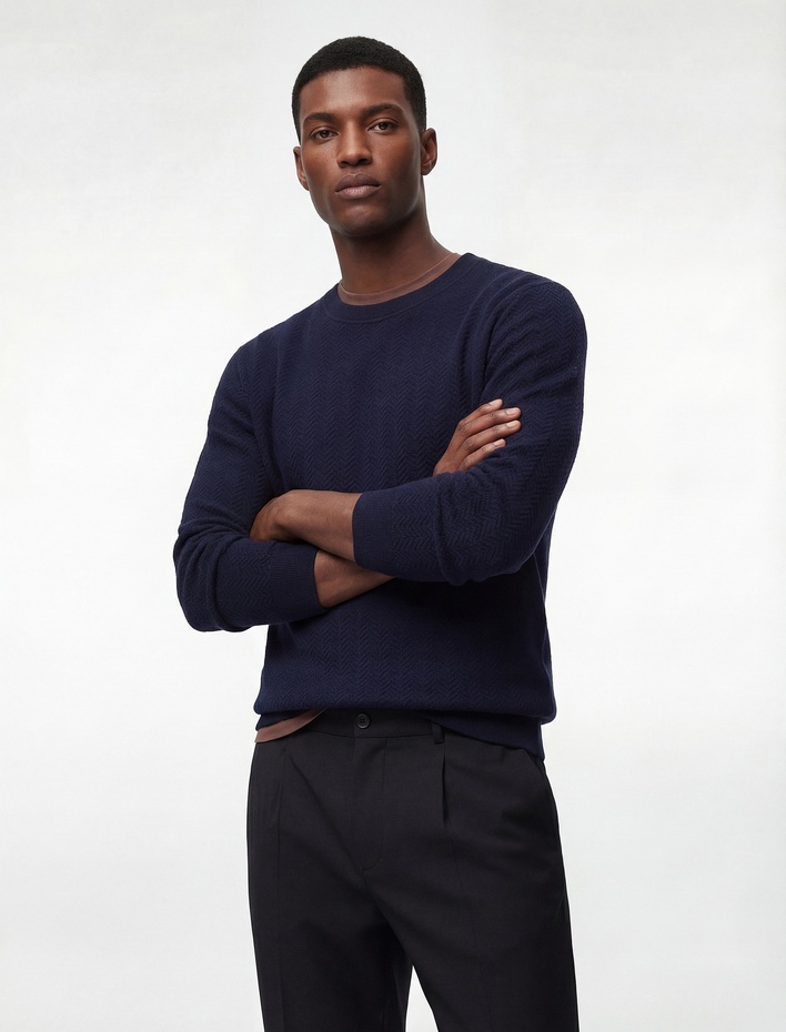  Regular Fit Uzun Kollu Dokulu Kapitone Bisiklet Yaka Sweatshirt