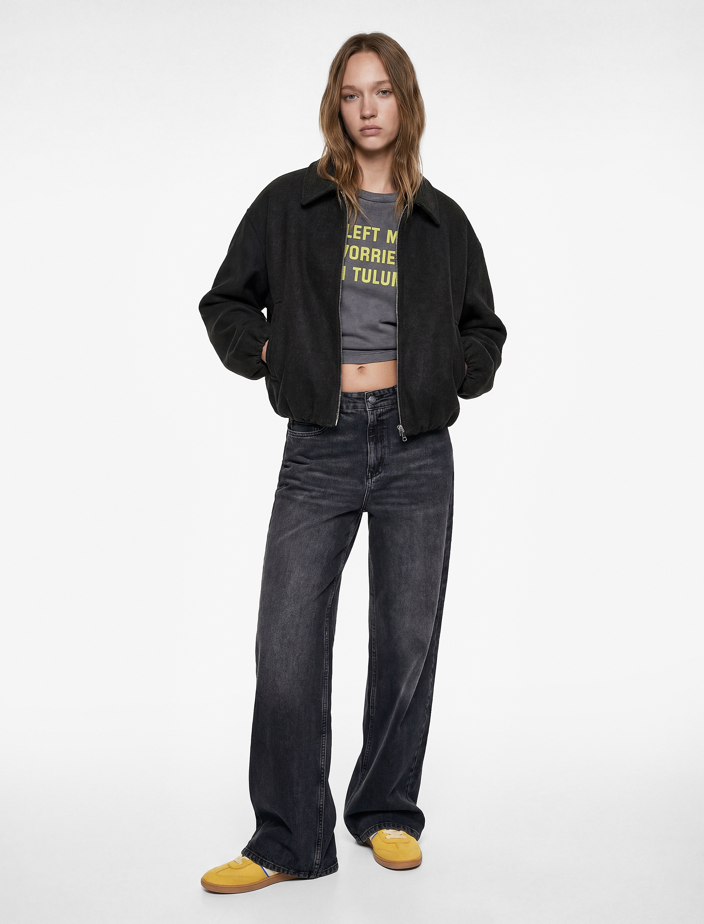   Viskon Karışımlı Klasik Yaka Fermuarlı Oversize Ceket