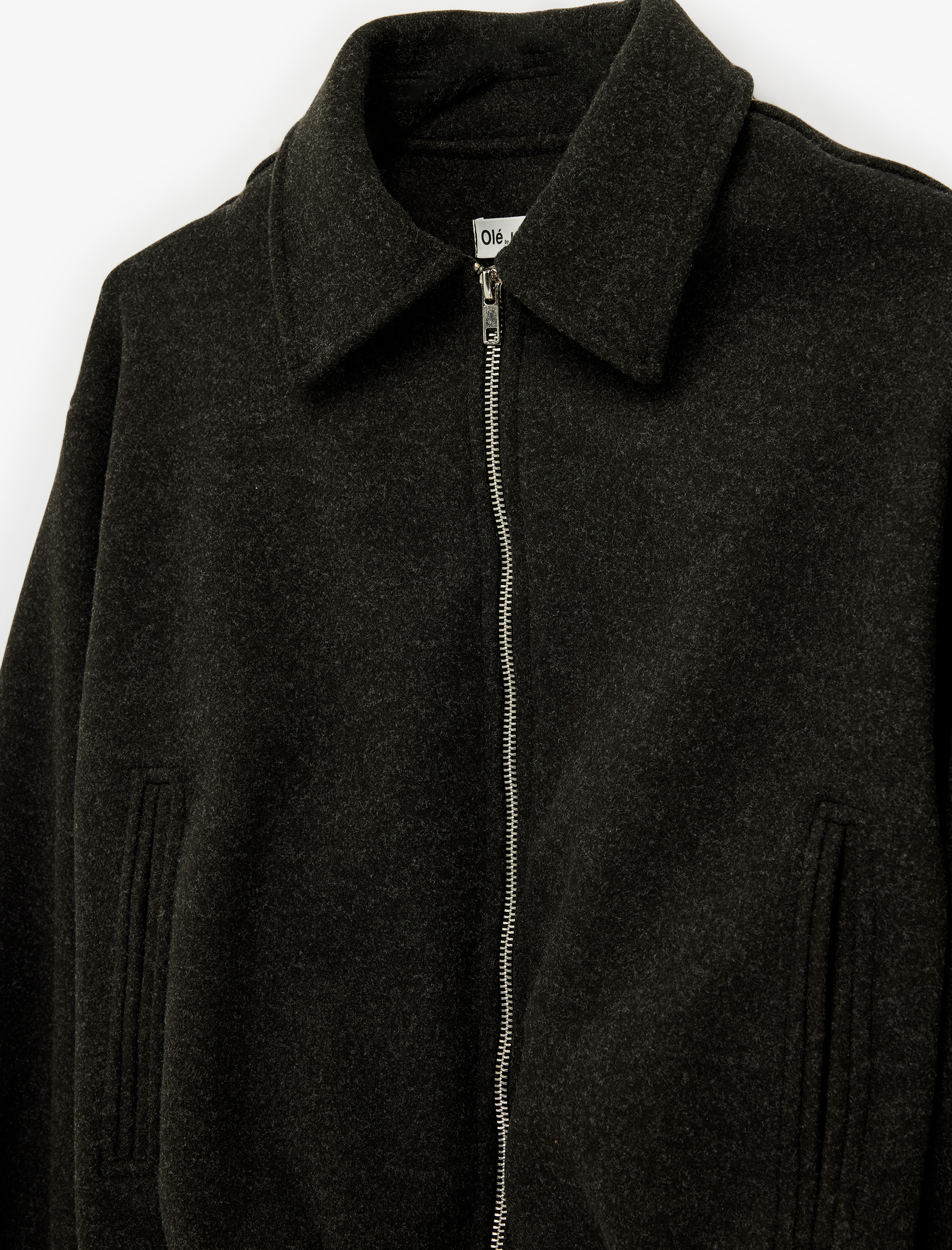   Viskon Karışımlı Klasik Yaka Fermuarlı Oversize Ceket