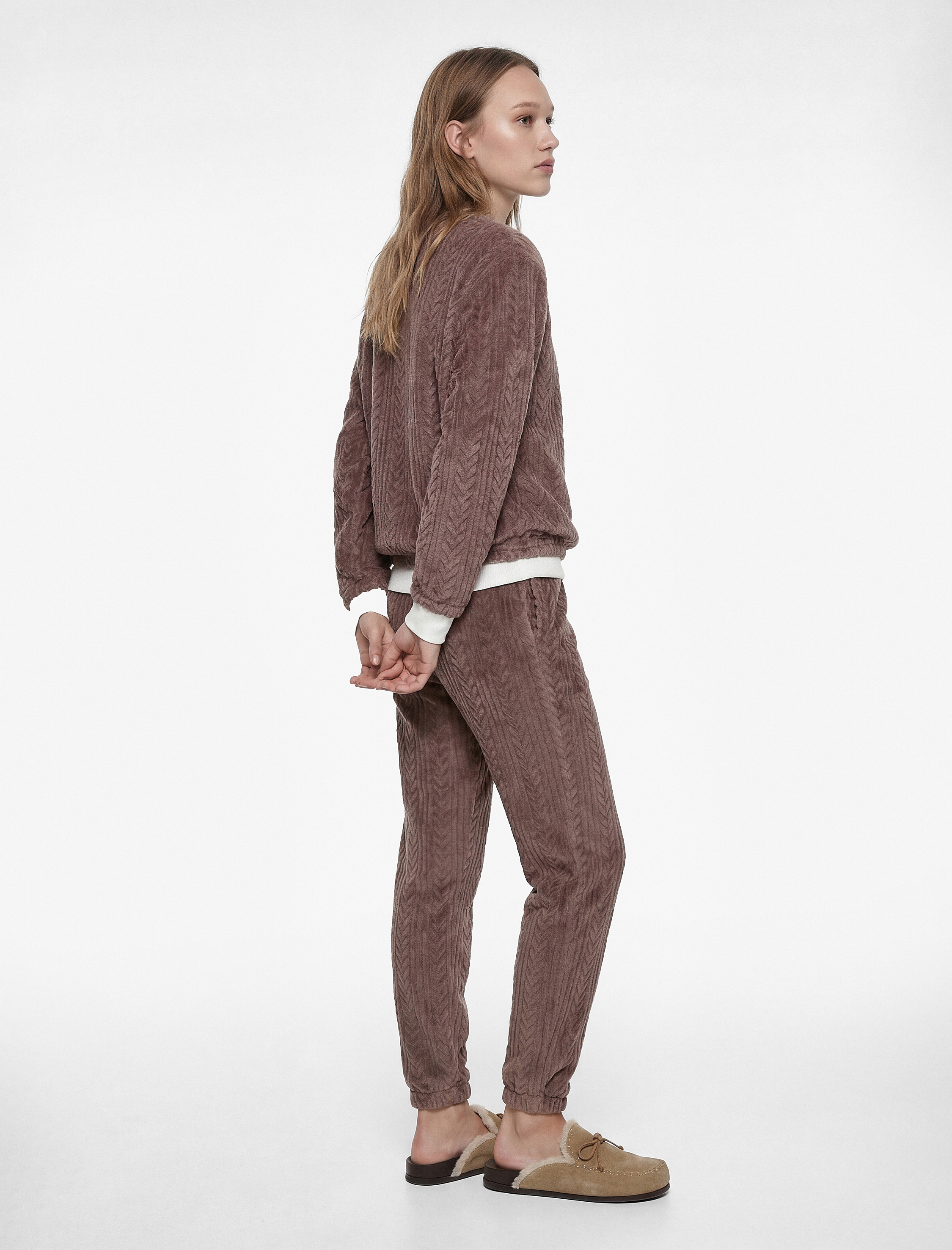   Beli Lastikli Rahat Kesim Dokulu Pijama Altı