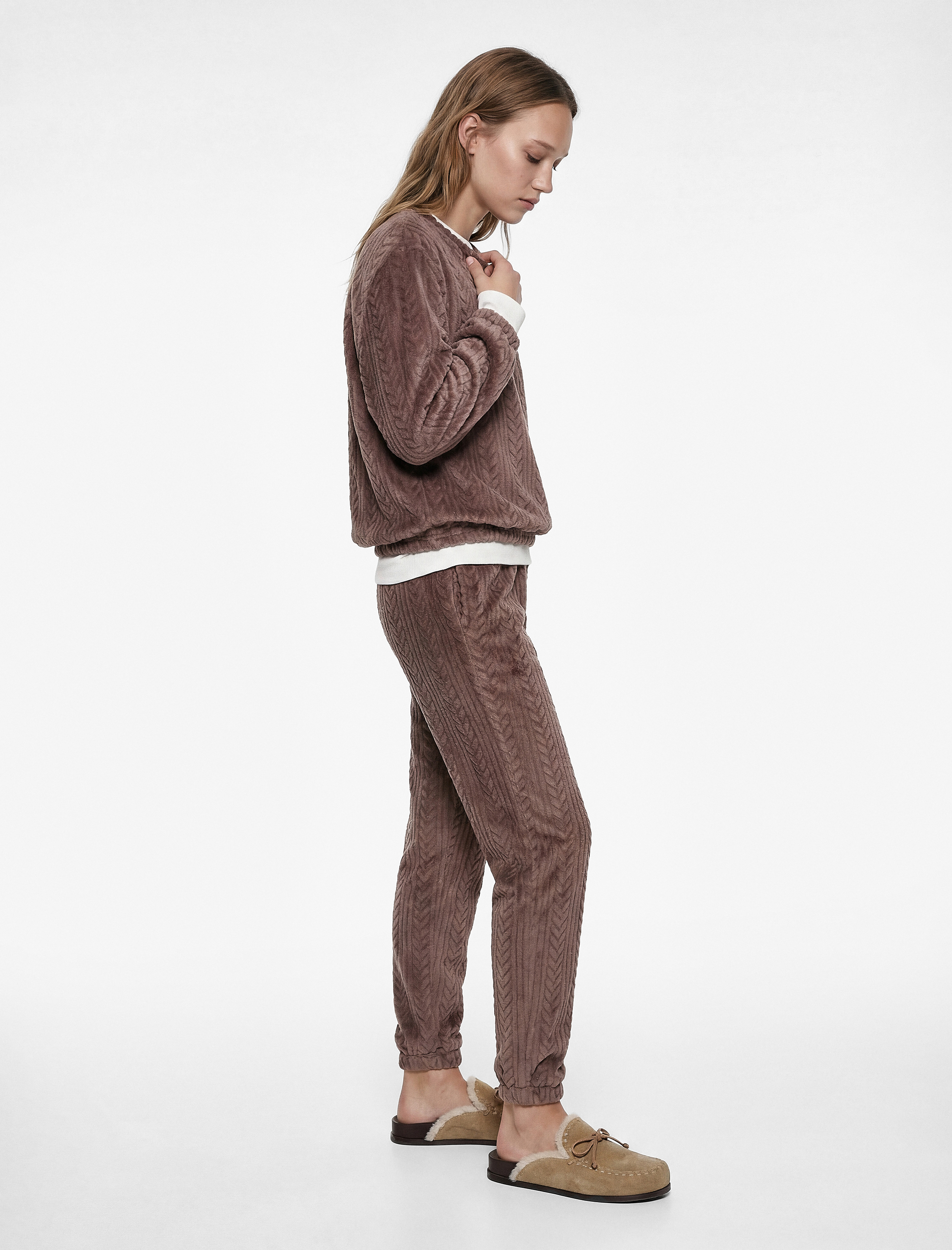   Beli Lastikli Rahat Kesim Dokulu Pijama Altı