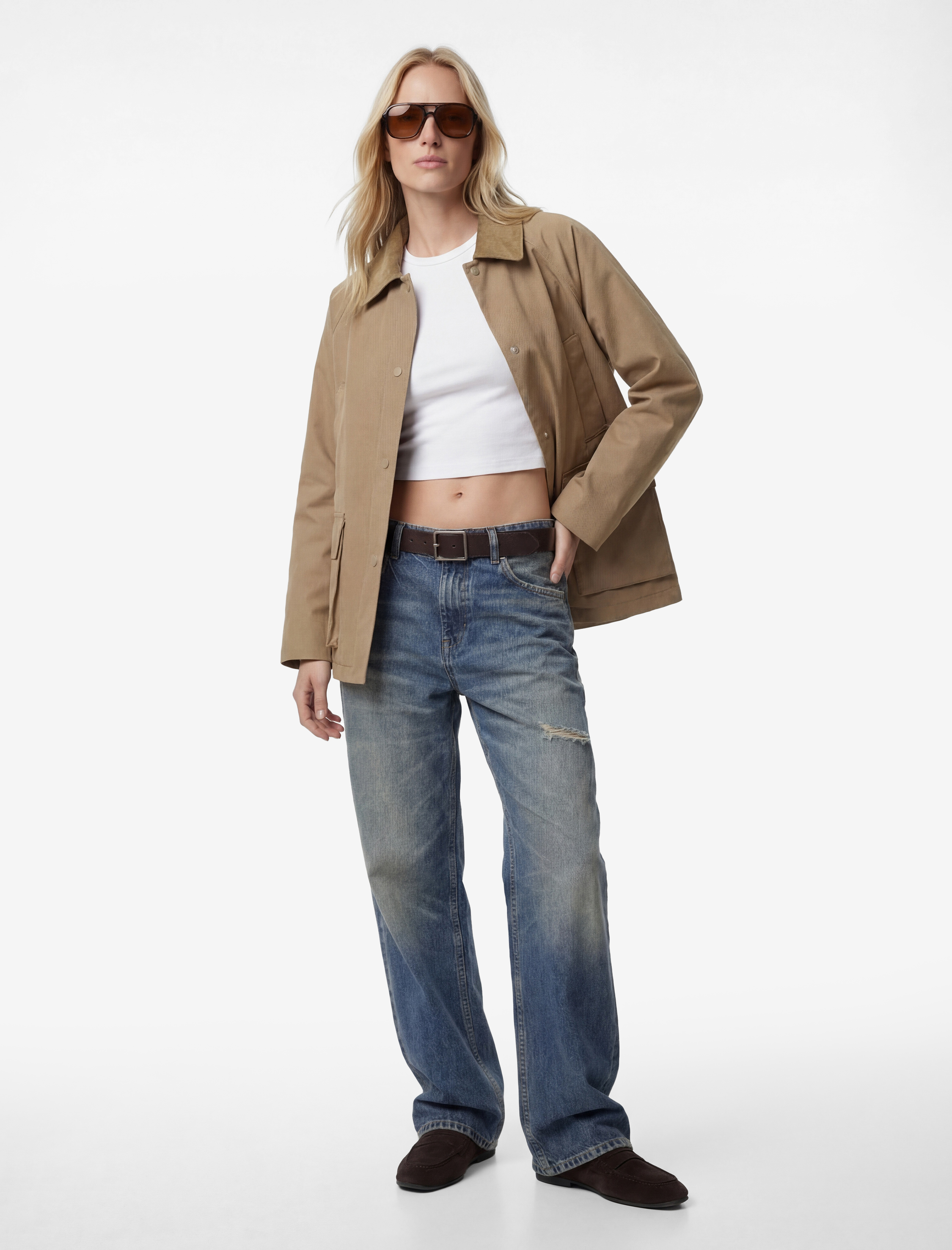   Düğmeli Cepli Kadife Yaka Detaylı Uzun Kollu Gabardin Barn Ceket