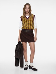 Kemer Detaylı Slim Fit Viskon Karışımlı Mini Etek