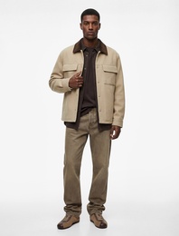 Uzun Kollu Cep Detaylı Renk Kontrastlı Gömlek Yaka Düğmeli Kaşe Ceket