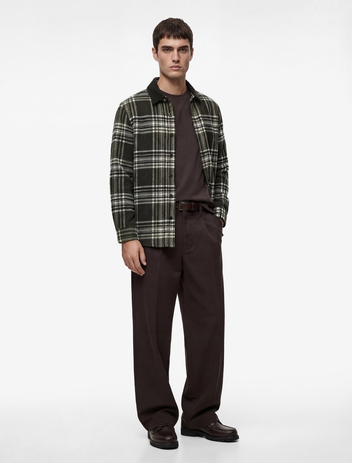  Regular Fit Kontrast Yaka Detaylı Uzun Kollu Oduncu Gömleği