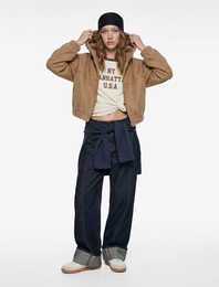 Kapüşonlu Uzun Kollu Fermuarlı Crop Ceket