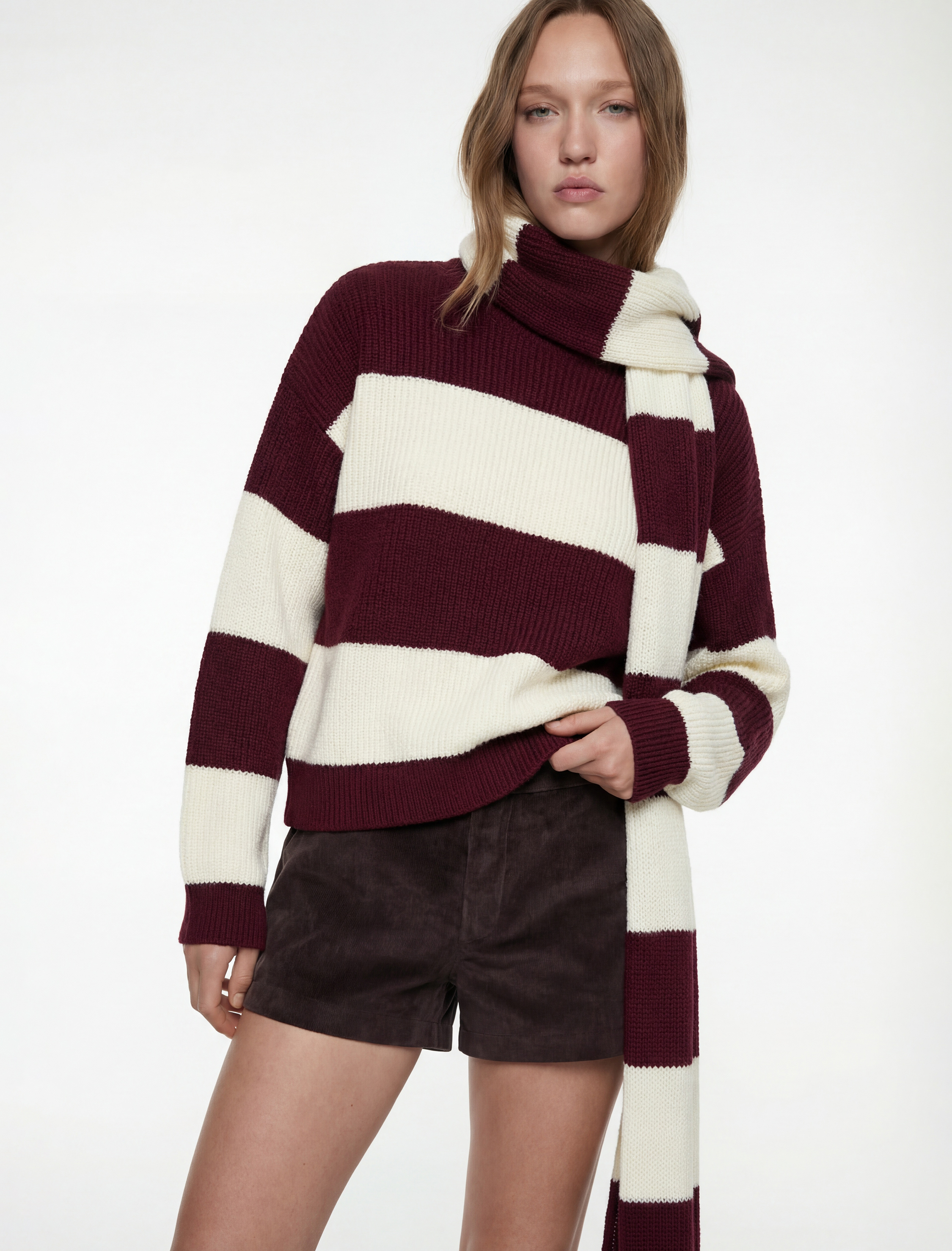   Uzun Kollu Bisiklet Yaka Renk Bloklu Triko Kazak