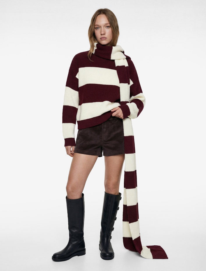  Uzun Kollu Bisiklet Yaka Renk Bloklu Triko Kazak