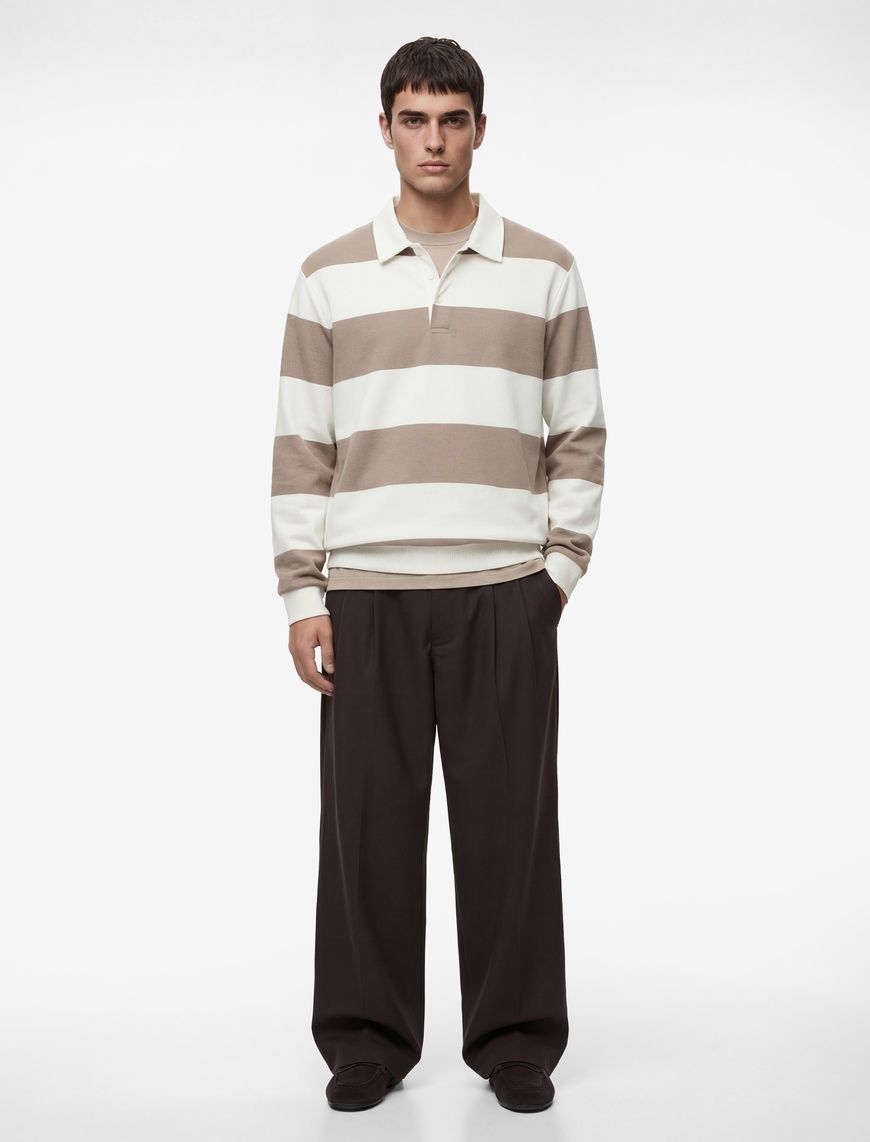 Koton Erkek Regular Fit Uzun Kollu Şardonlu Düğmeli Polo Yaka Çizgili Sweatshirt