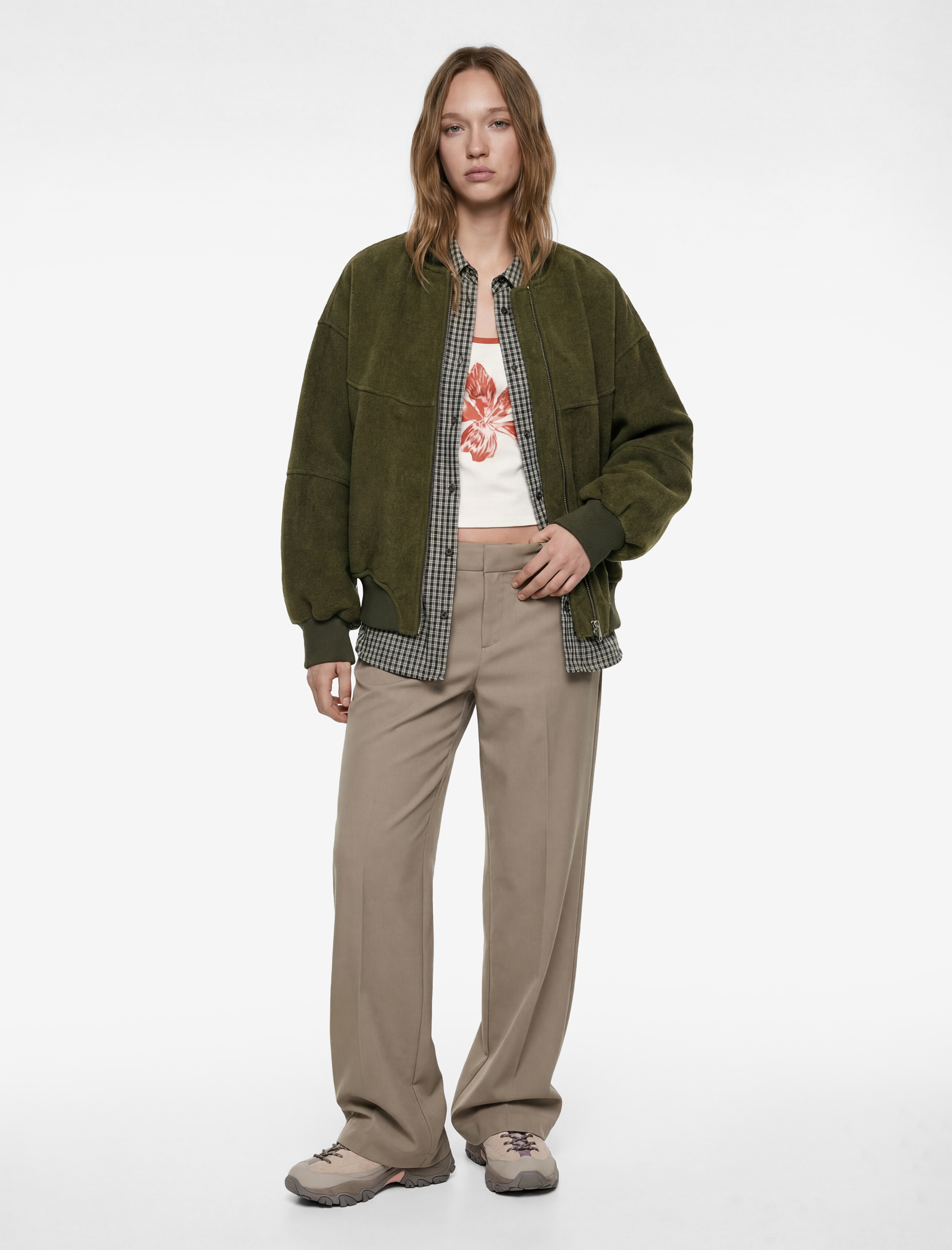   Cep Detaylı Koyun Yünü Karışımlı Fermuarlı Ribanalı Oversize Ceket