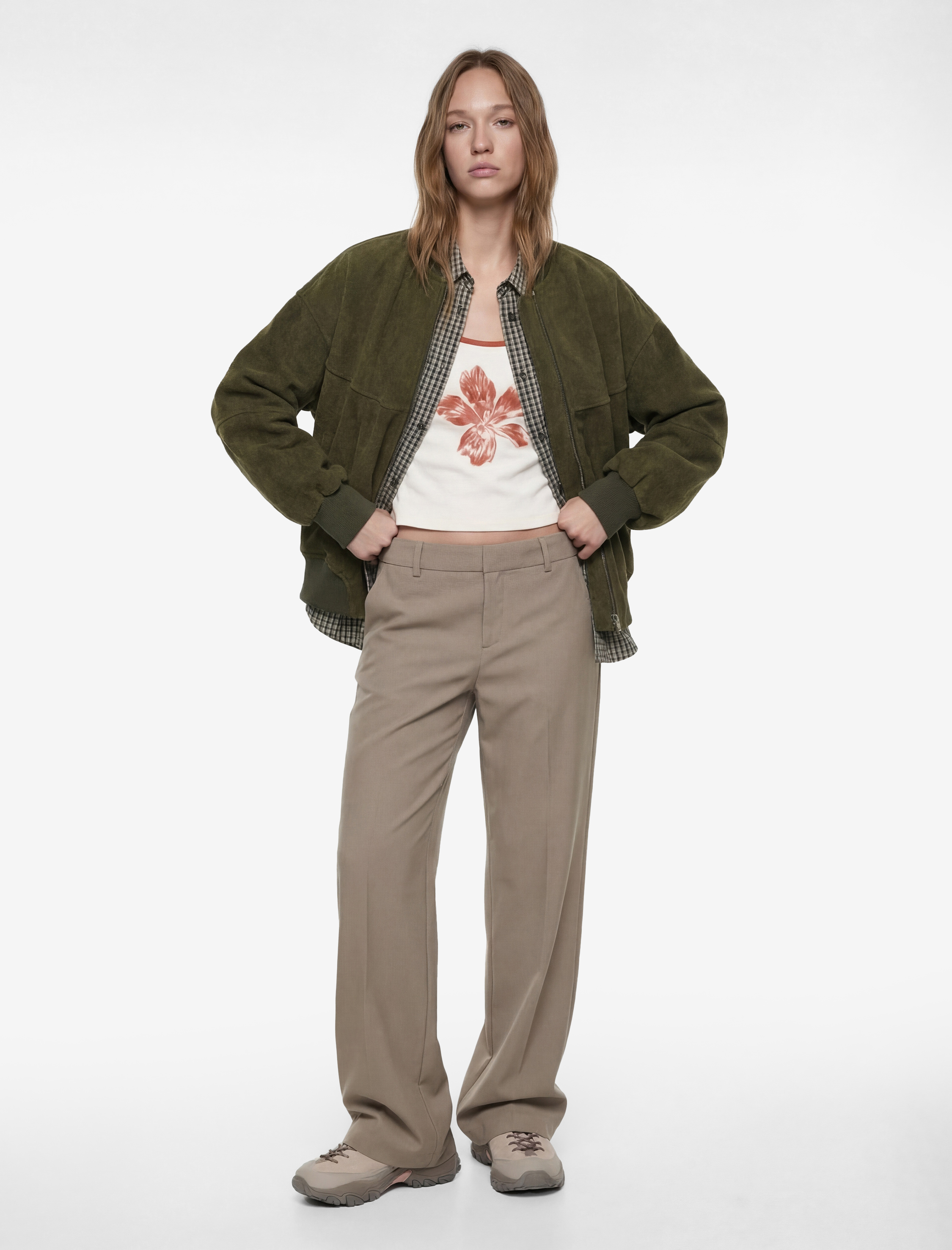   Cep Detaylı Koyun Yünü Karışımlı Fermuarlı Ribanalı Oversize Ceket