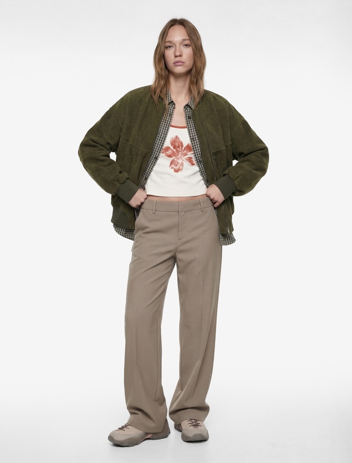  Cep Detaylı Koyun Yünü Karışımlı Fermuarlı Ribanalı Oversize Ceket