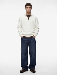 Uzun Kollu Şardonlu Basic Yarım Fermuarlı Sweatshirt