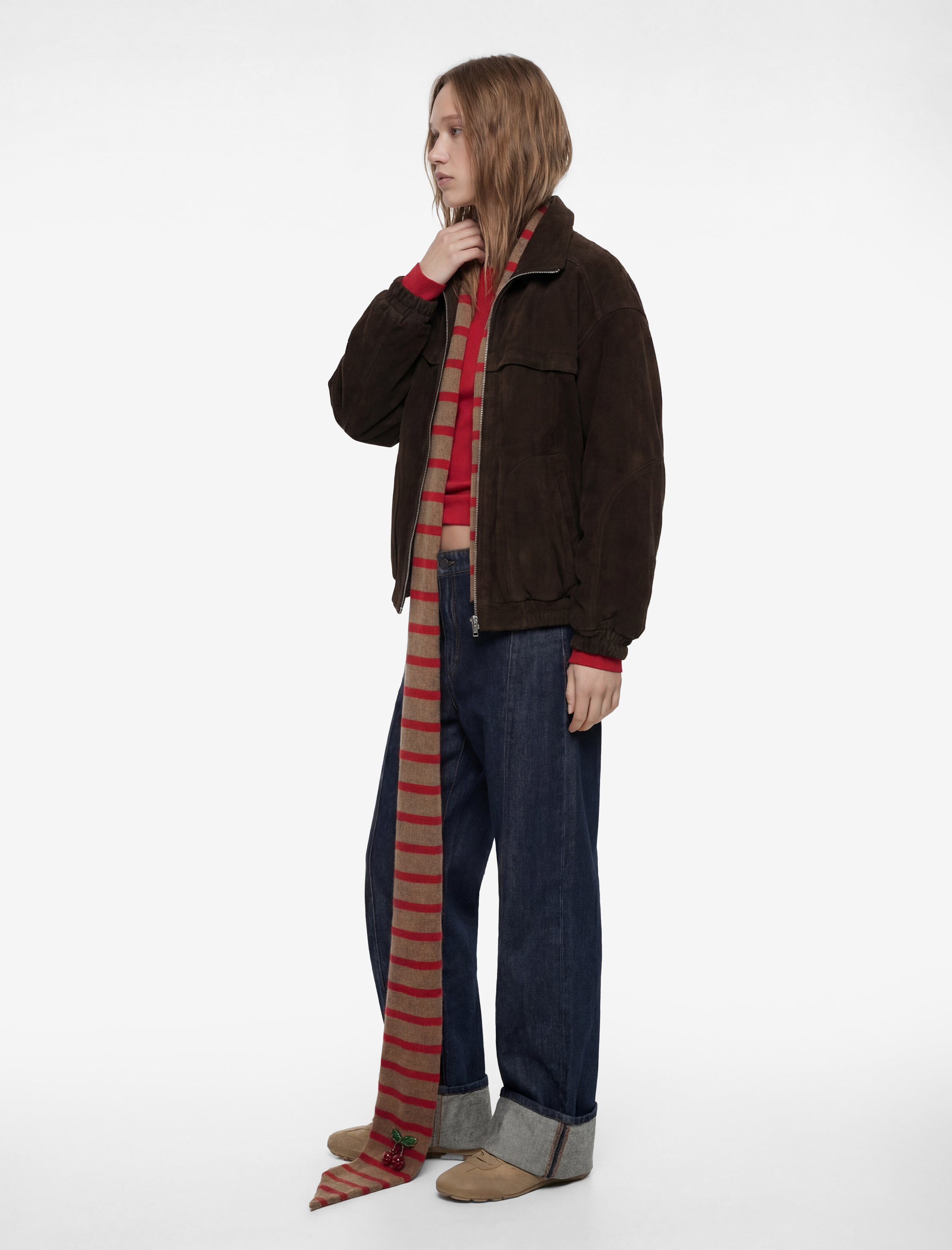   Uzun Kollu Cep Detaylı Fermuarlı Oversize Ceket