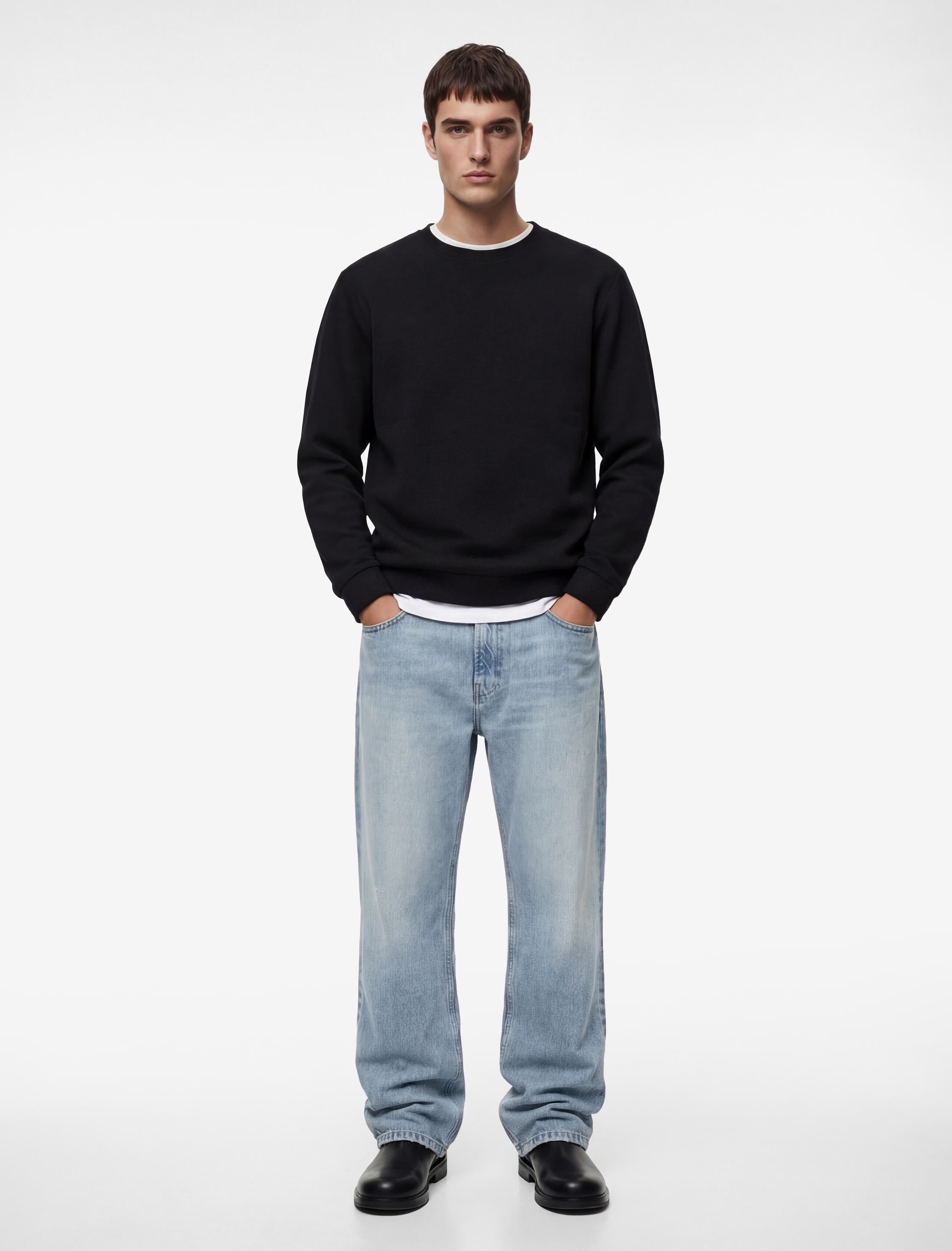   Regular Fit Uzun Kollu Dokulu Kapitone Bisiklet Yaka Sweatshirt