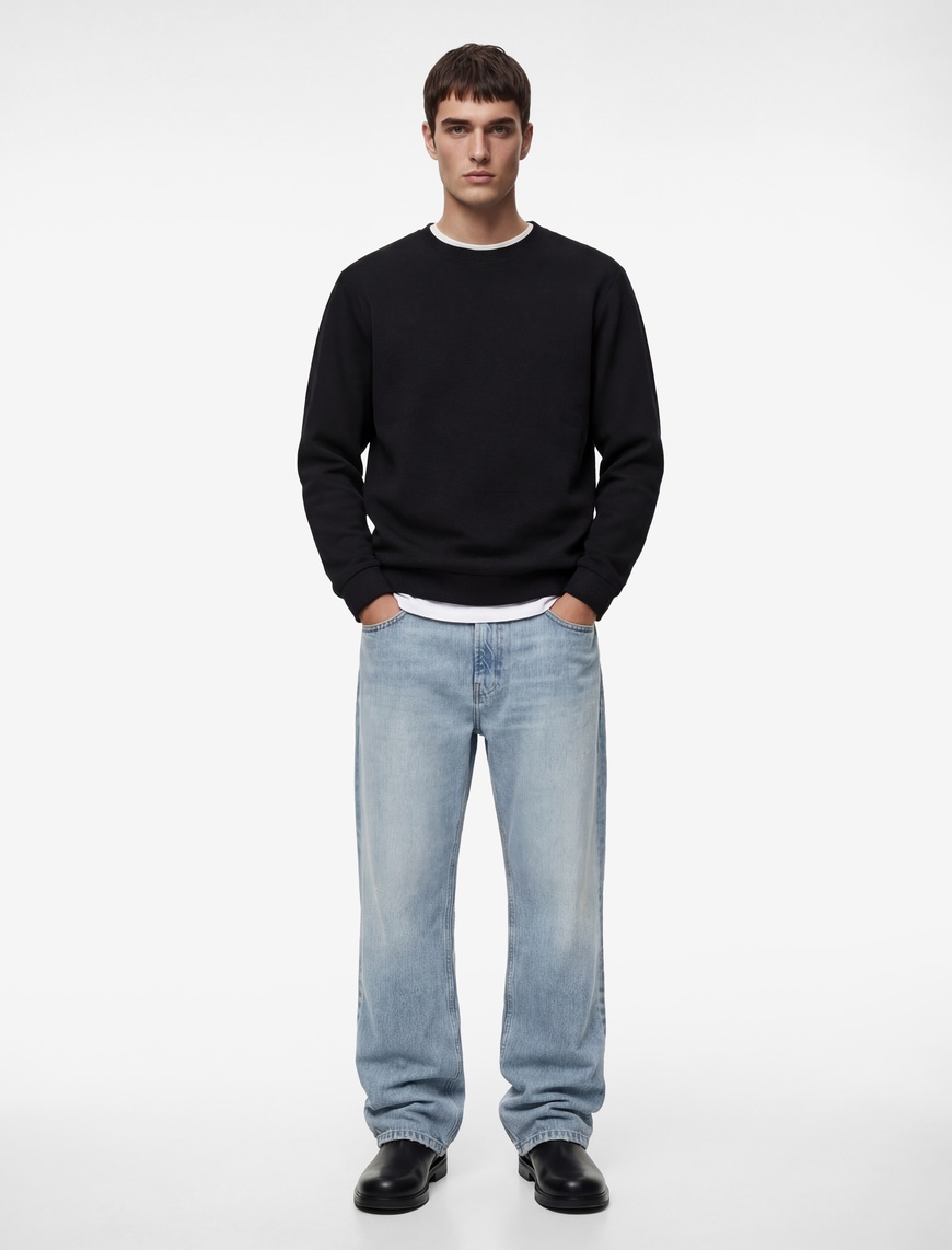 Koton Erkek Regular Fit Uzun Kollu Dokulu Kapitone Bisiklet Yaka Sweatshirt