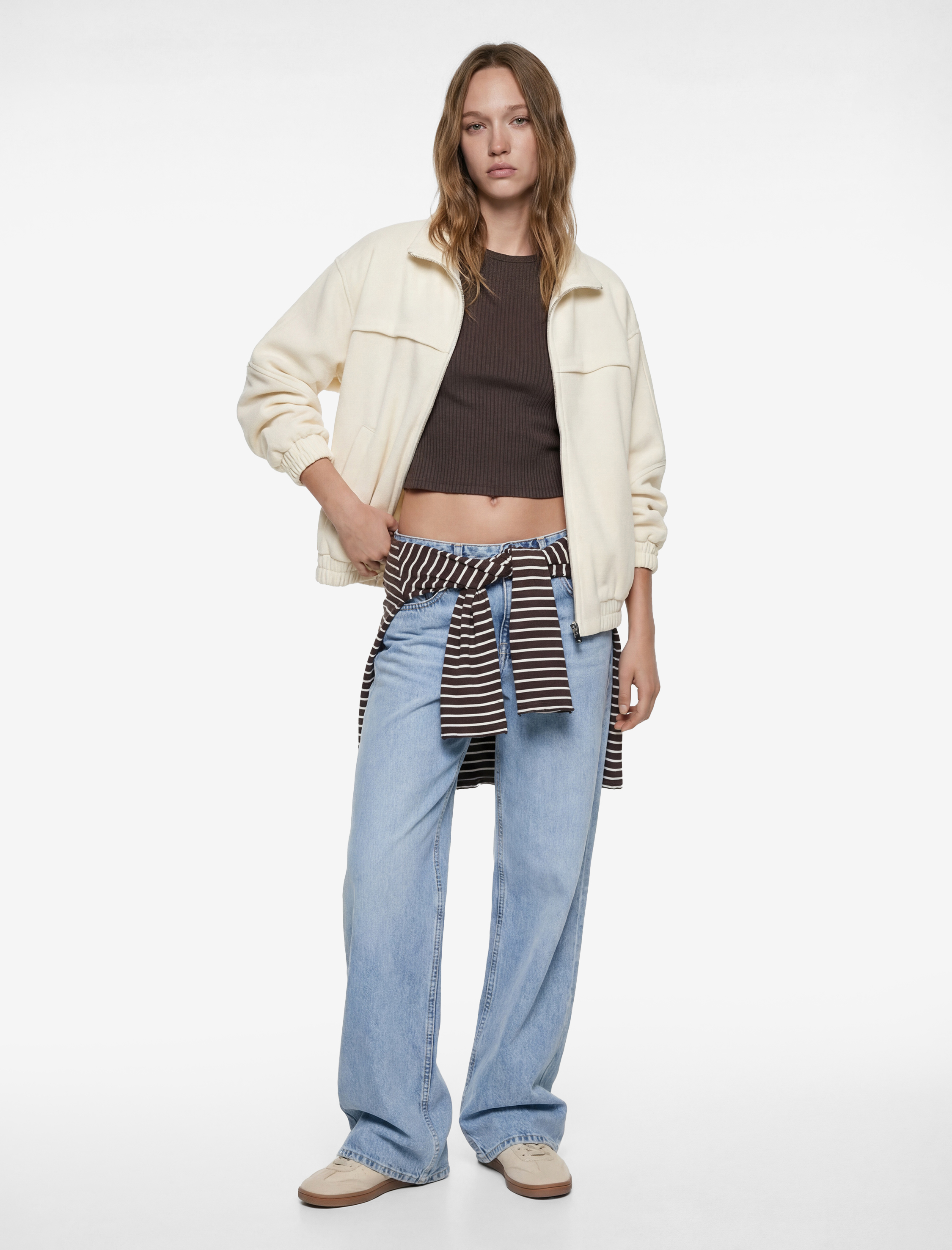   Uzun Kollu Cep Detaylı Fermuarlı Oversize Ceket