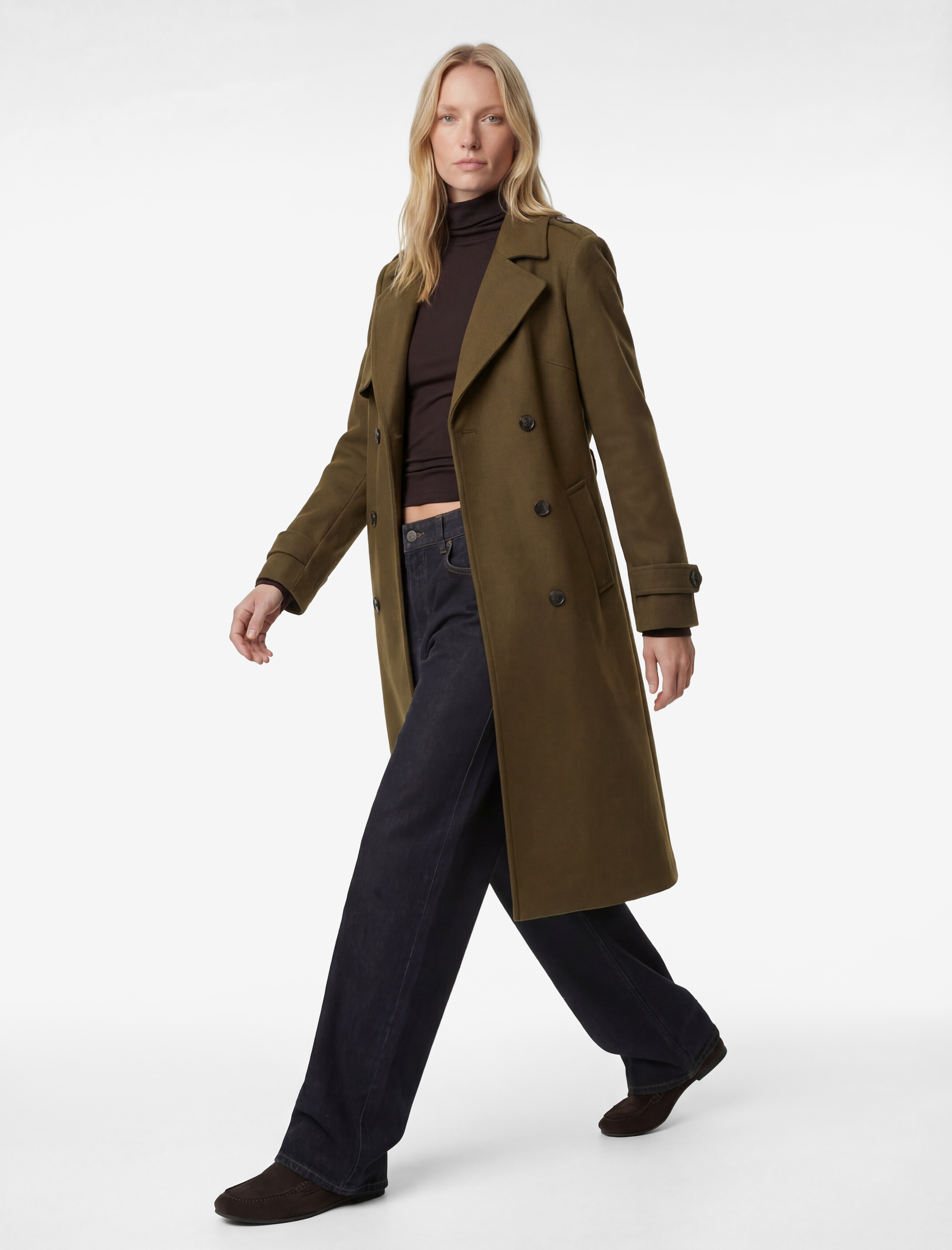   Trenç Kaban Kaşe Uzun Kollu Kruvaze Kemerli