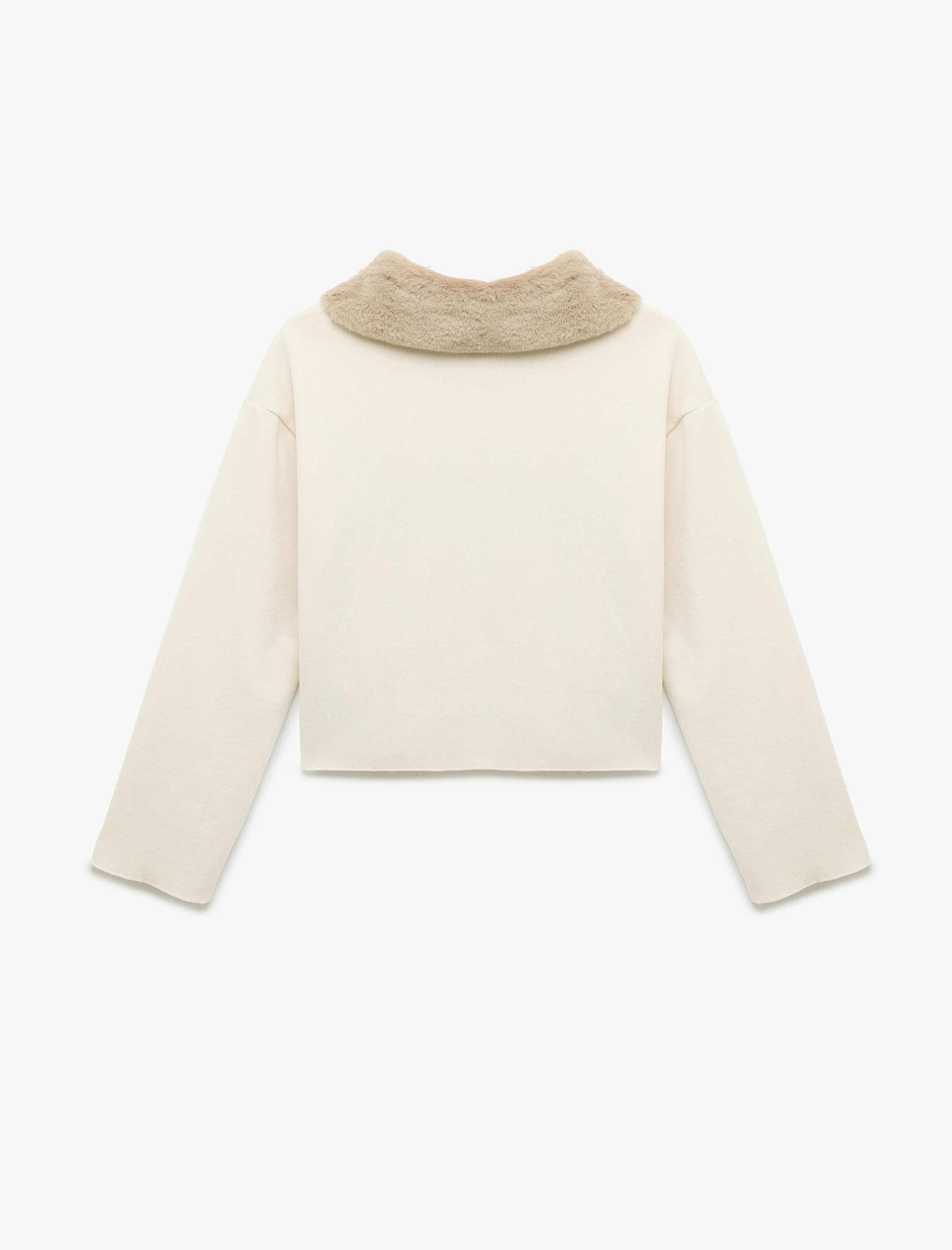   Uzun Kollu Düğmeli Çıkarılabilir Suni Kürk Yakalı Hırka