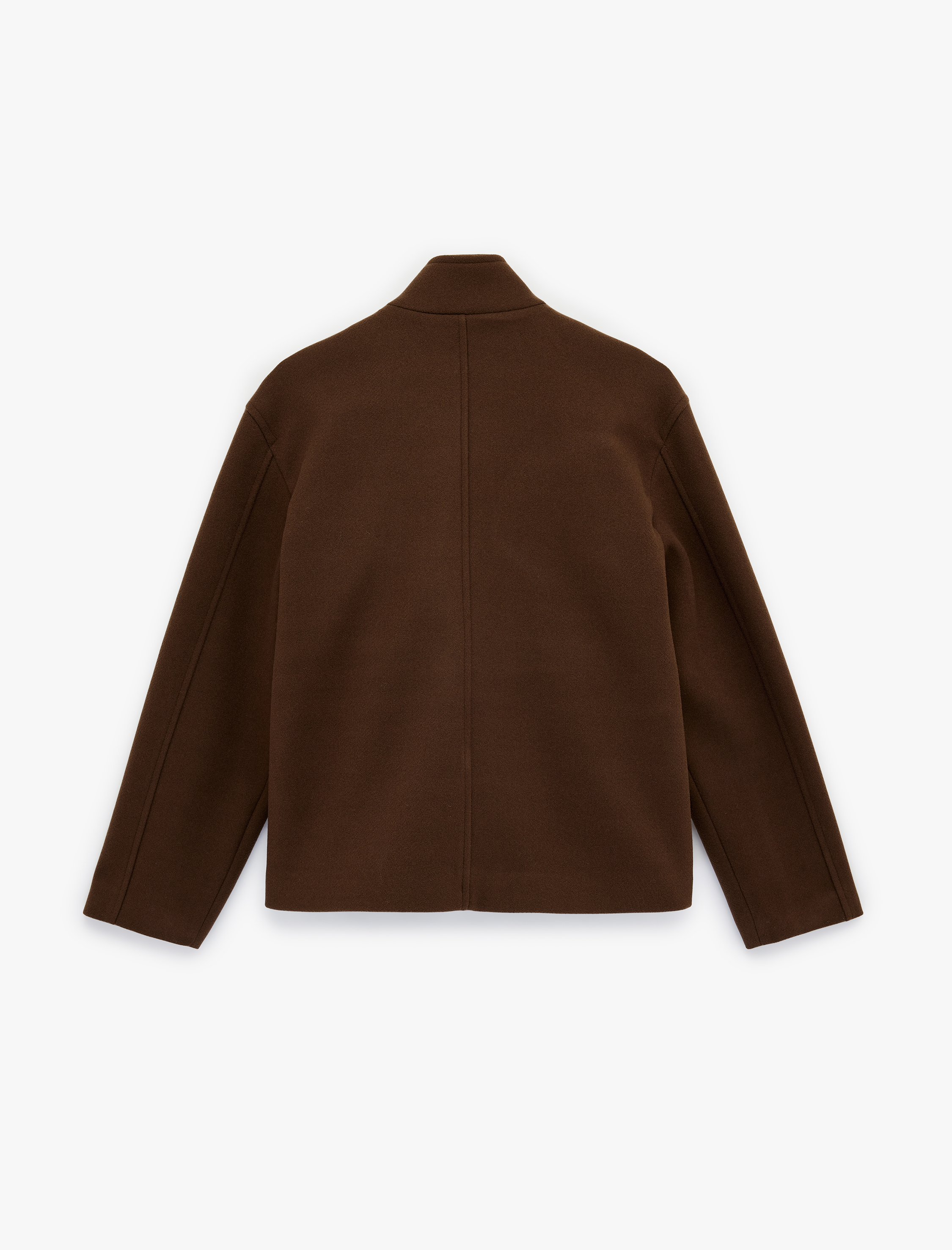   Uzun Kollu Fermuarlı Cepli Dik Yaka Kaşe Ceket