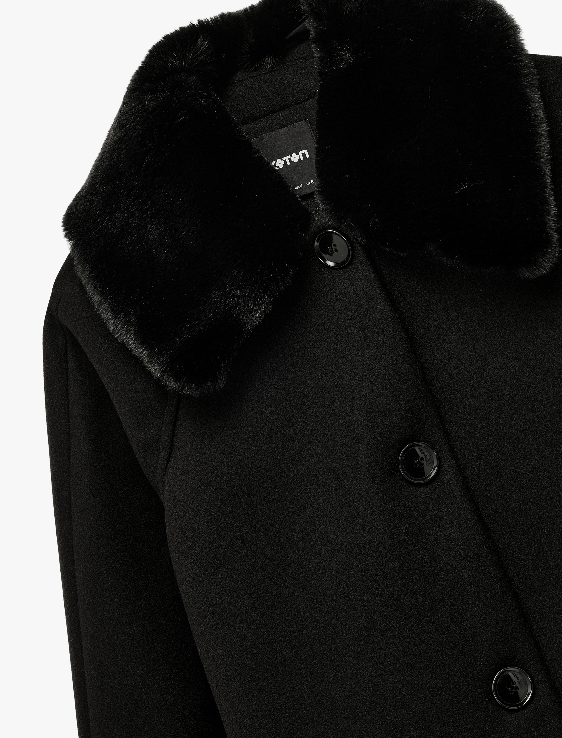   Uzun Kollu Kemerli Düğmeli Çıkarılabilir Suni Kürk Yakalı Kaşe Kaban