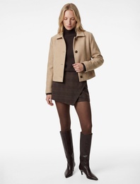 Slim Fit Cepli Düğmeli Uzun Kollu Crop Kaşe Ceket