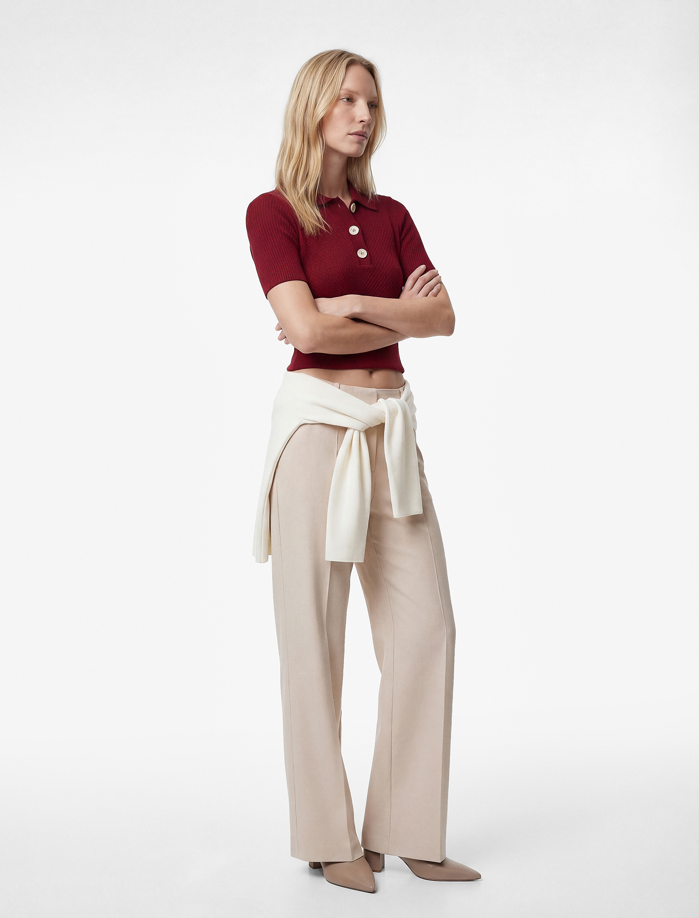   Koton X Melis Ağazat - Kısa Kollu Düğmeli Polo Yaka Saç Örgü Kazak