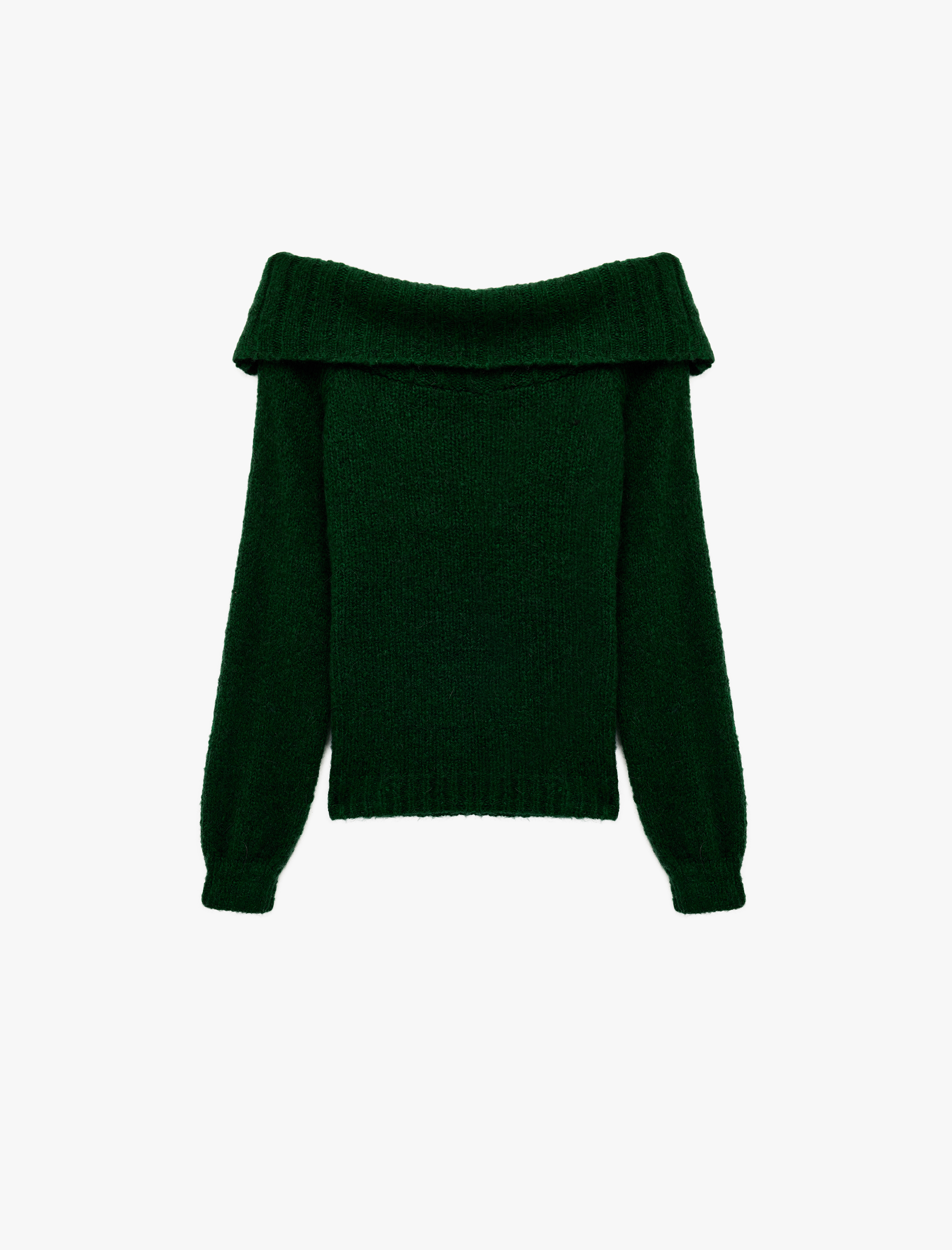   Uzun Kollu Koyun Yünü Karışımlı Omzu Açık Triko Kazak