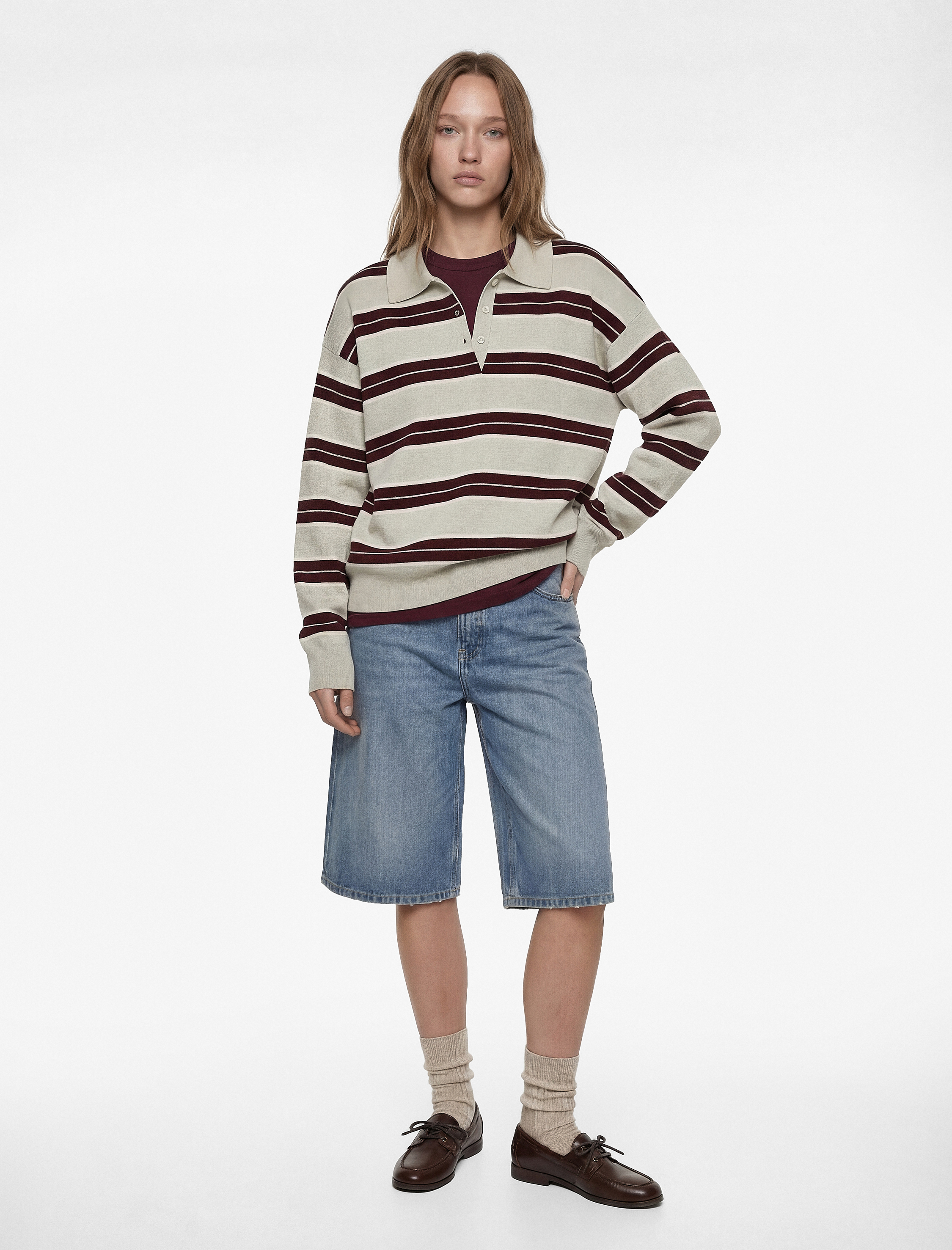   Basic Düğmeli Uzun Kollu Polo Yaka Triko Kazak