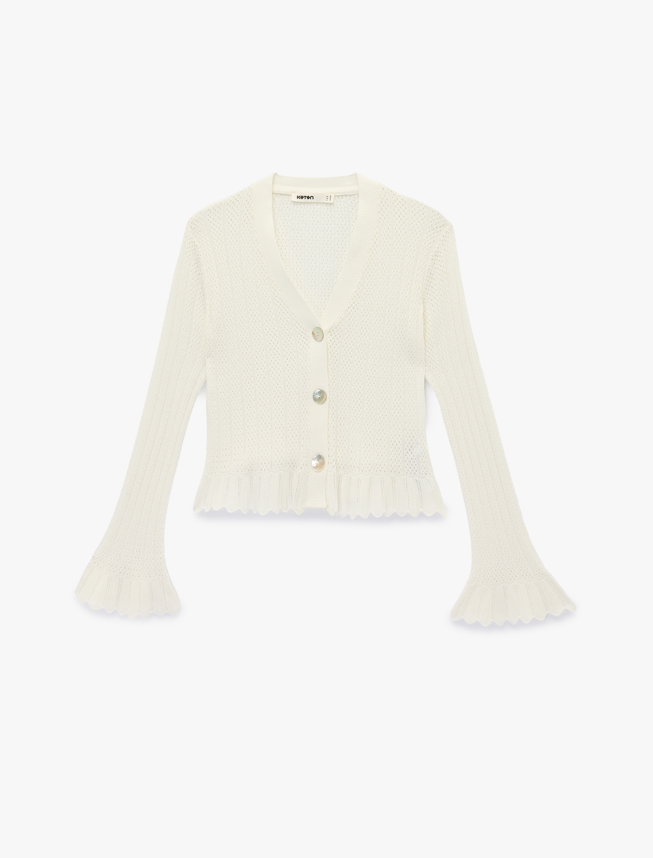   Uzun İspanyol Kollu V Yaka Ajurlu Triko Hırka