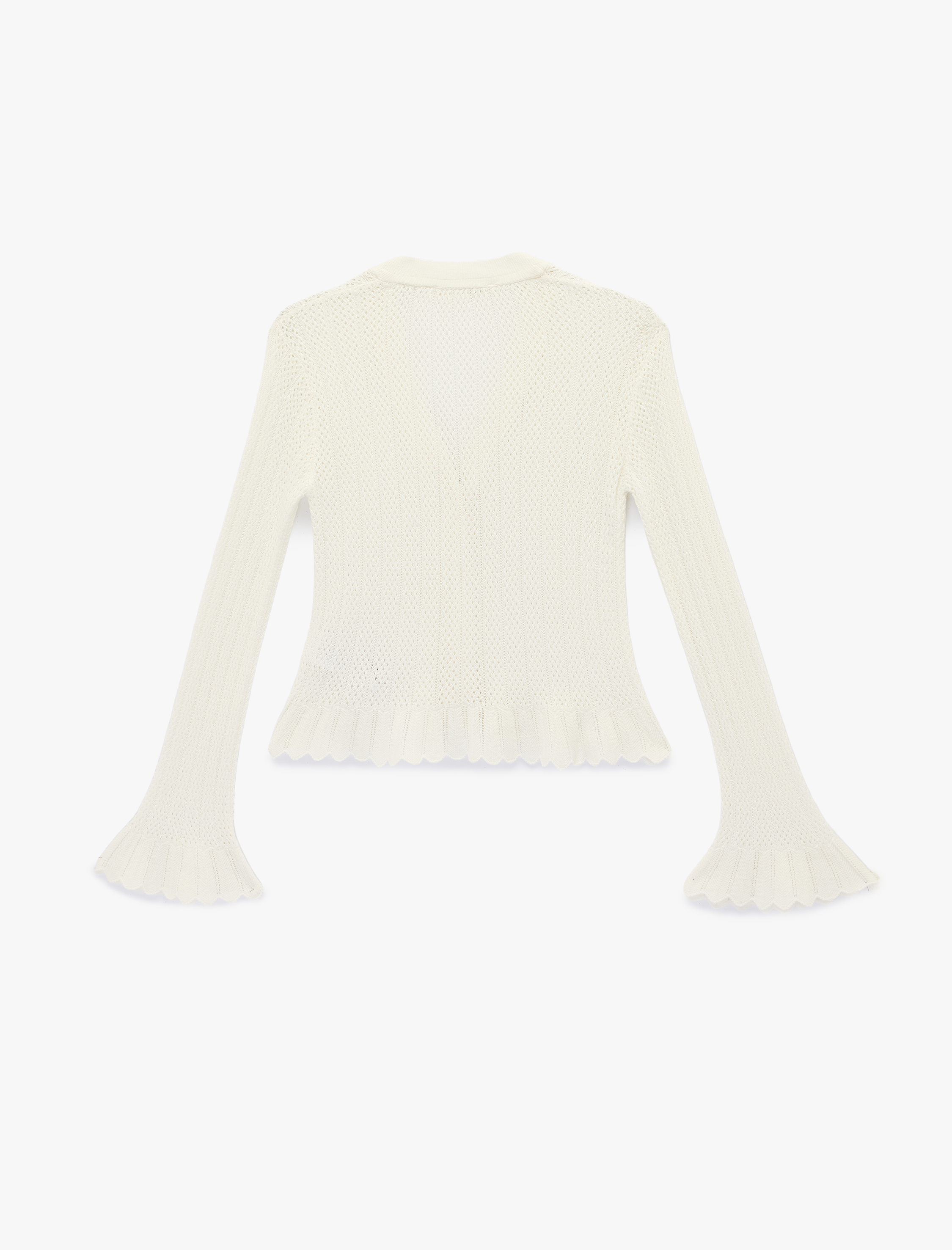   Uzun İspanyol Kollu V Yaka Ajurlu Triko Hırka