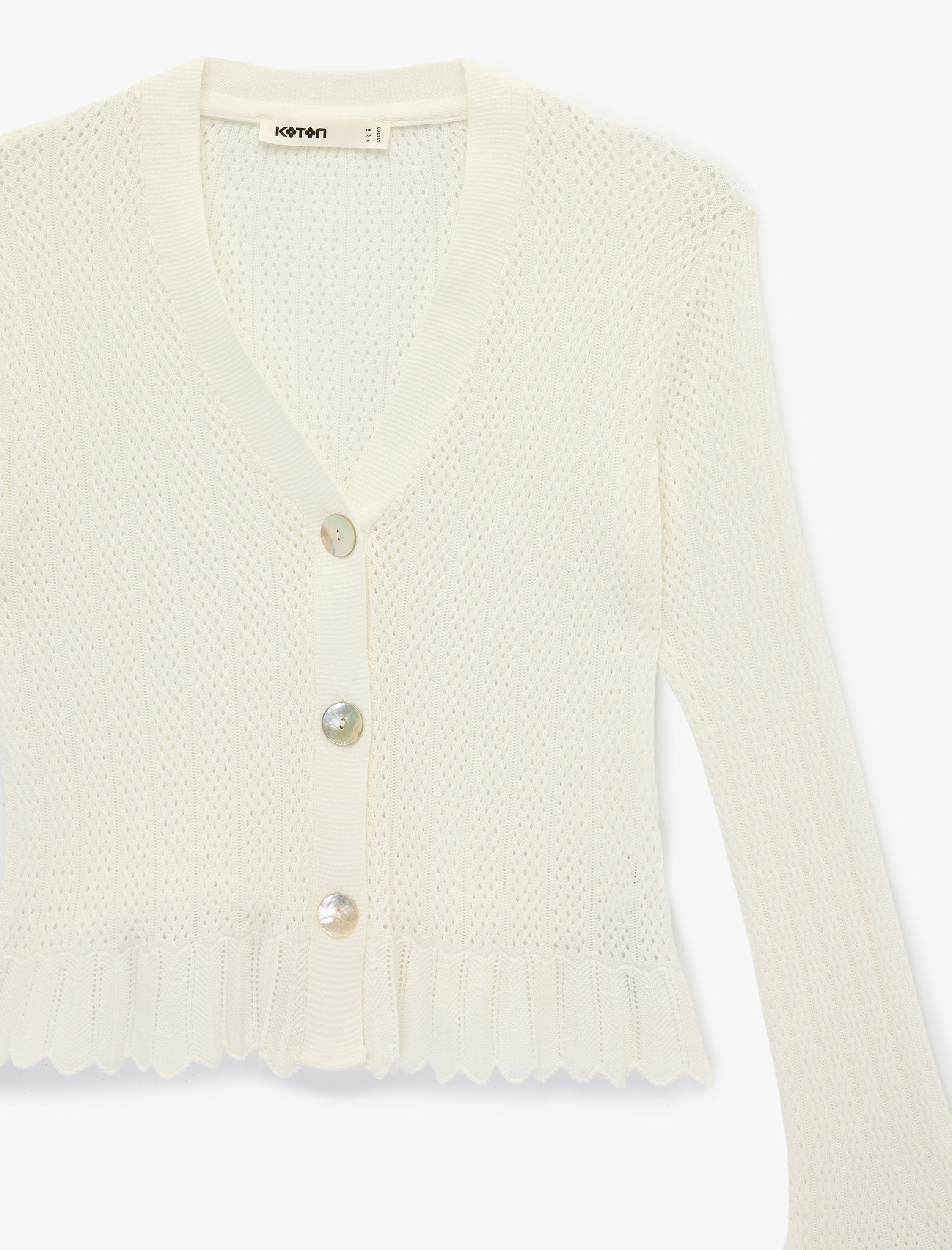   Uzun İspanyol Kollu V Yaka Ajurlu Triko Hırka