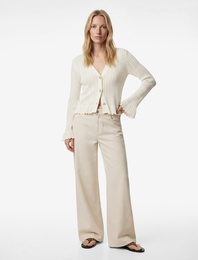 Uzun İspanyol Kollu V Yaka Ajurlu Triko Hırka