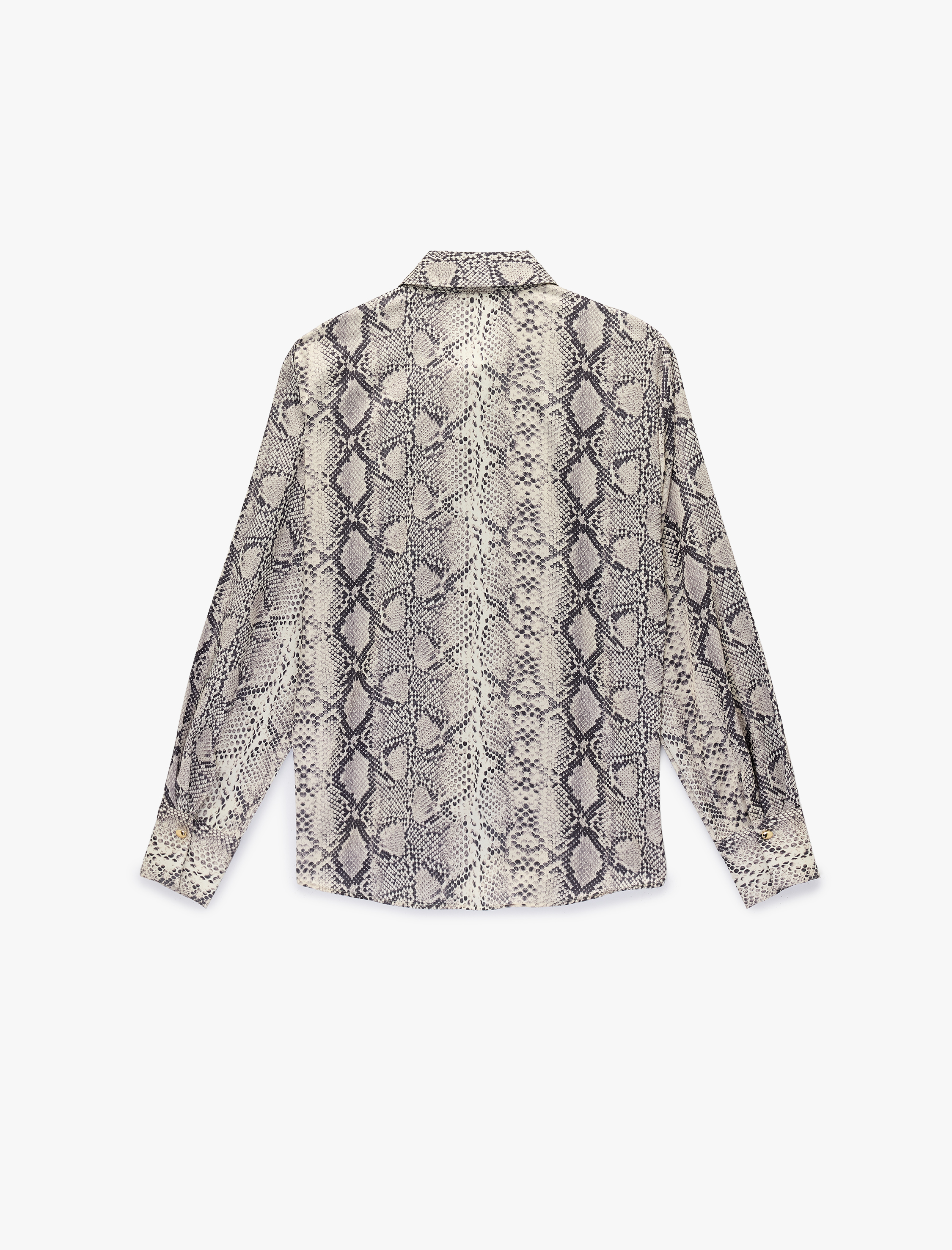   Regular Fit Uzun Kollu Yılan Baskı Desenli Saten Gömlek