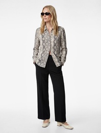 Regular Fit Uzun Kollu Yılan Baskı Desenli Saten Gömlek