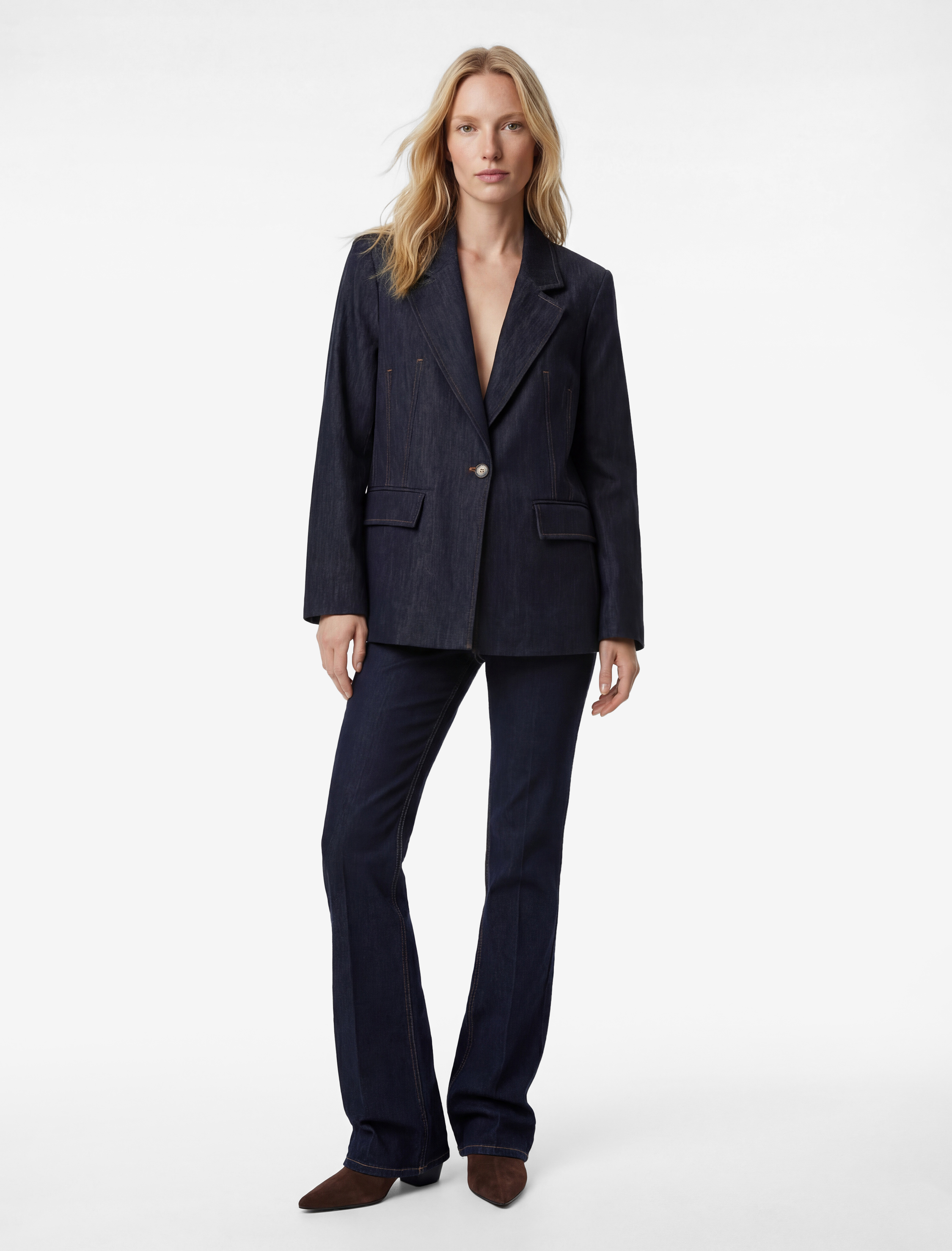   Slim Fit Cepli Uzun Kollu Denim Blazer Ceket