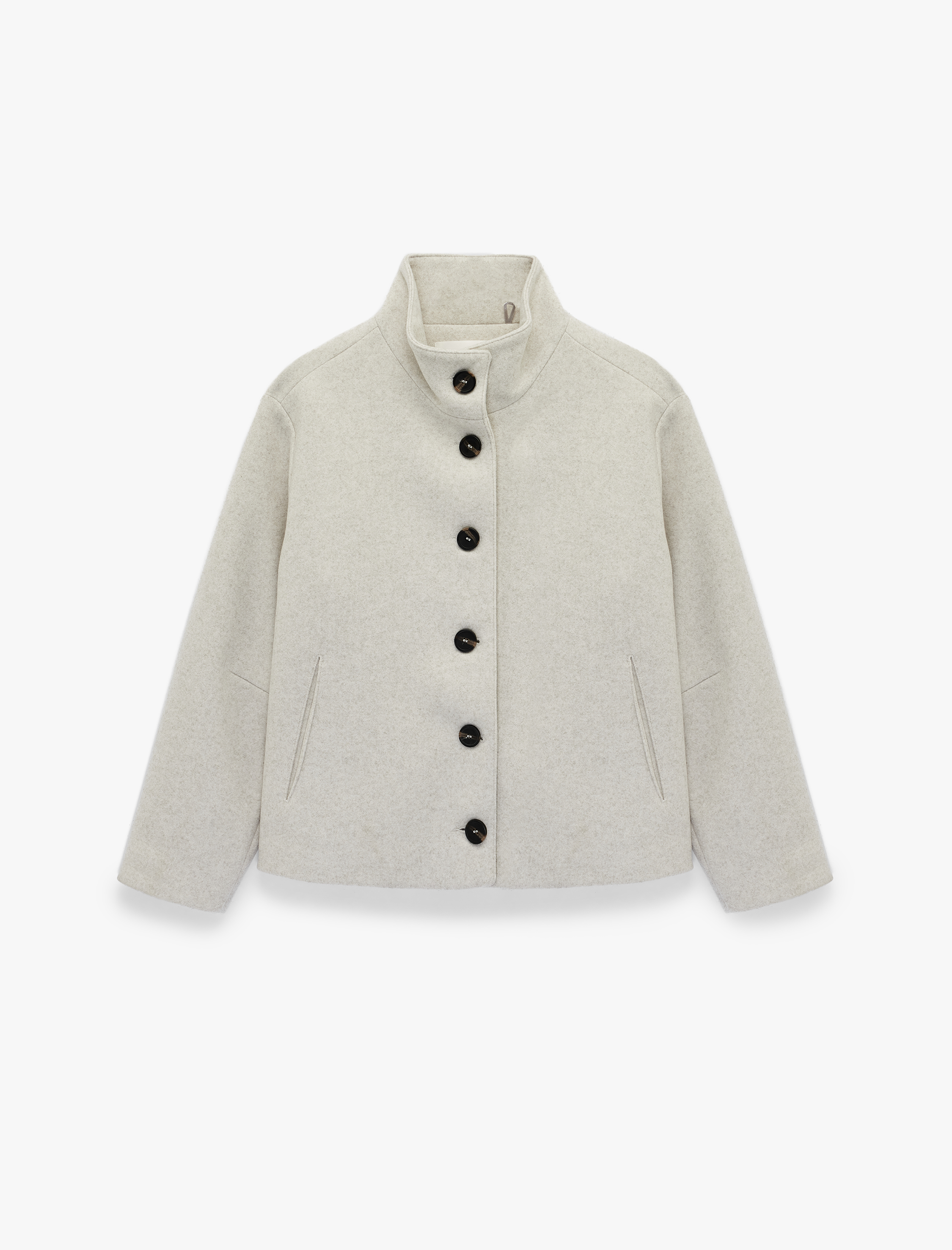   Düğmeli Dik Yaka Uzun Kollu Oversize Kaşe Kaban