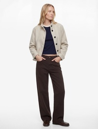 Düğmeli Dik Yaka Uzun Kollu Oversize Kaşe Kaban