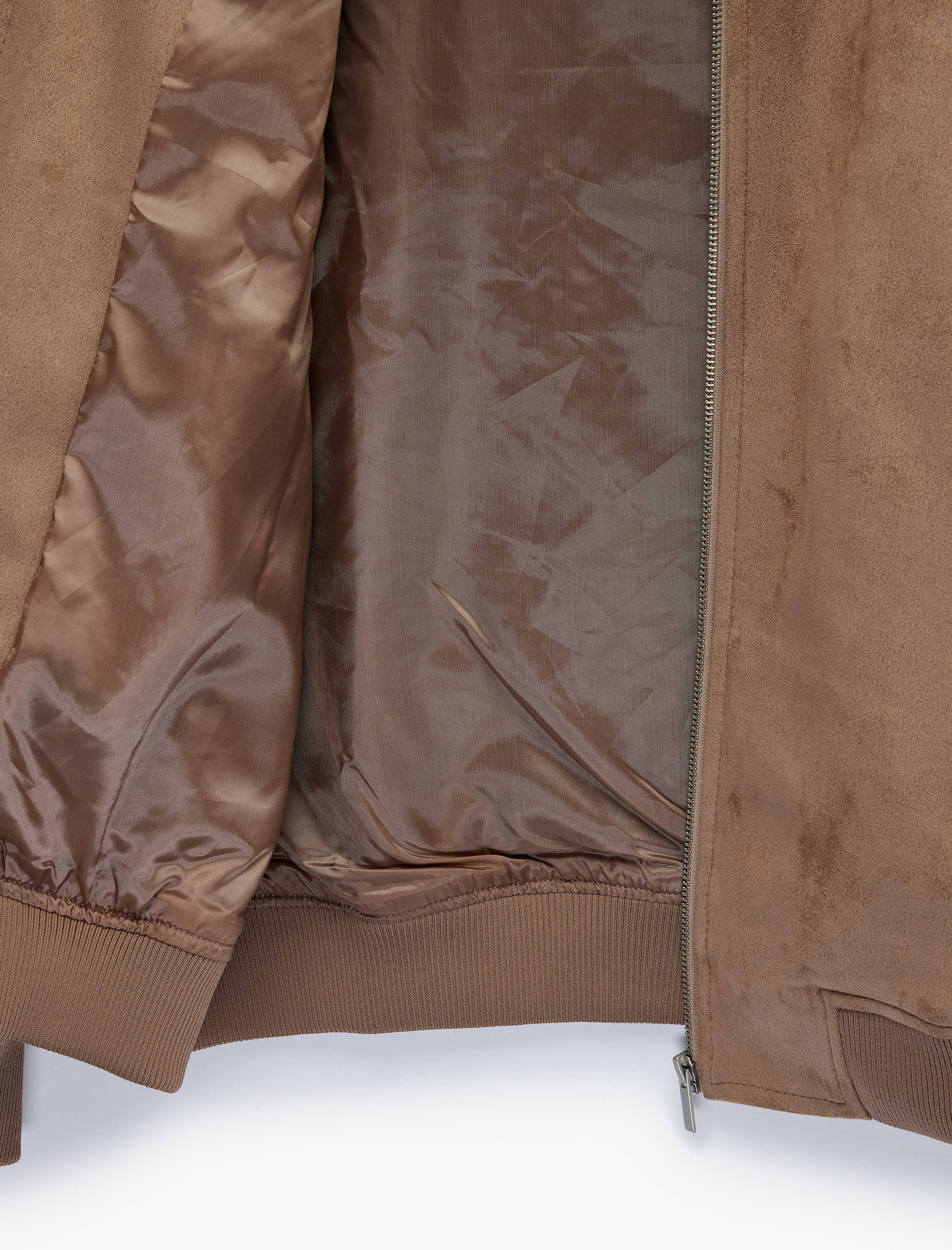   Regular Fit Uzun Kollu Cepli Kolej Yaka Fermuarlı Suni Süet Bomber Ceket