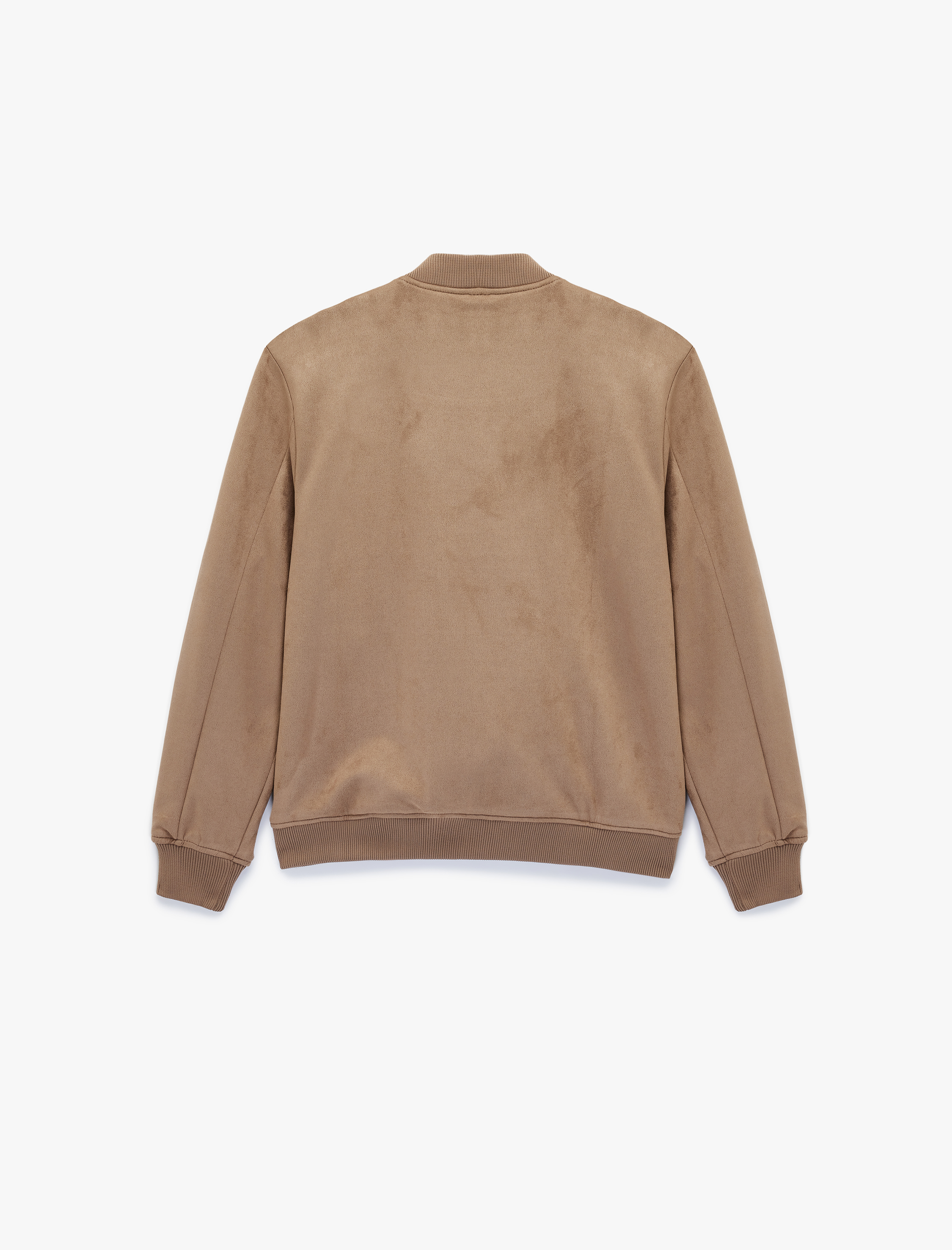   Regular Fit Uzun Kollu Cepli Kolej Yaka Fermuarlı Suni Süet Bomber Ceket